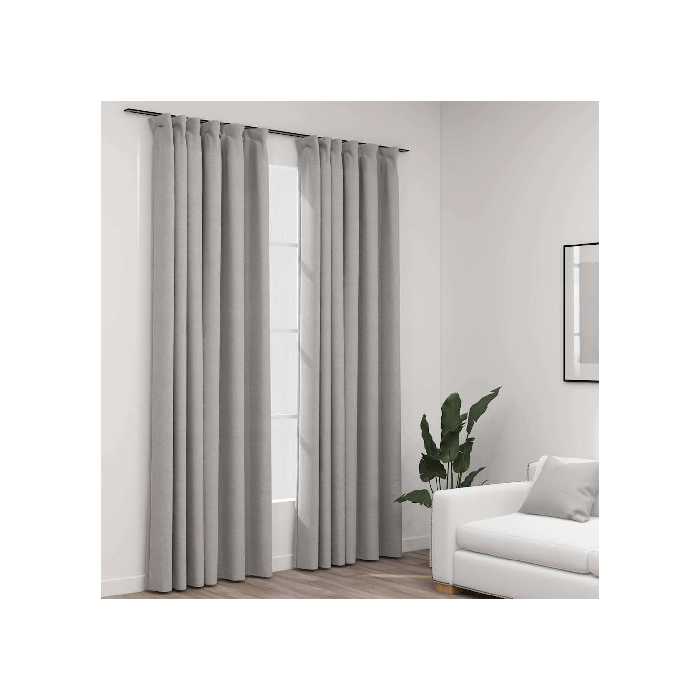 Rideaux occultants aspect lin avec crochets 2pcs Gris 140x245cm