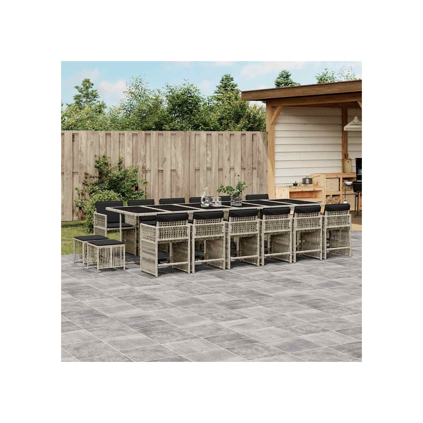 Ensemble à manger de jardin et coussins 17 pcs gris clair rotin