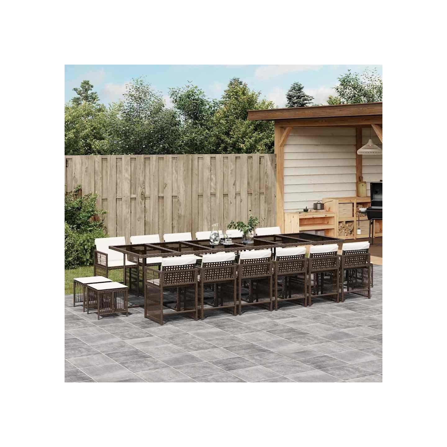 Ensemble à manger de jardin et coussins 17 pcs marron rotin