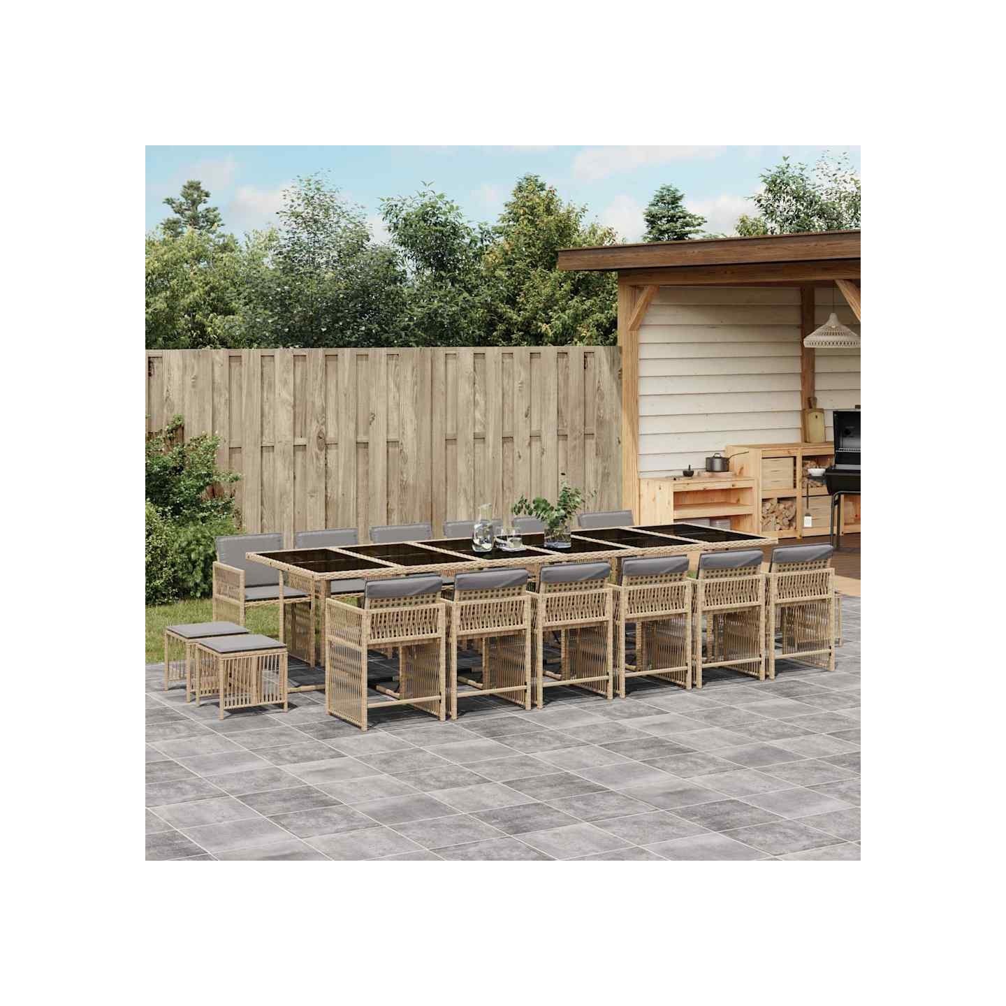 Ensemble à manger de jardin et coussins 17 pcs mélange beige