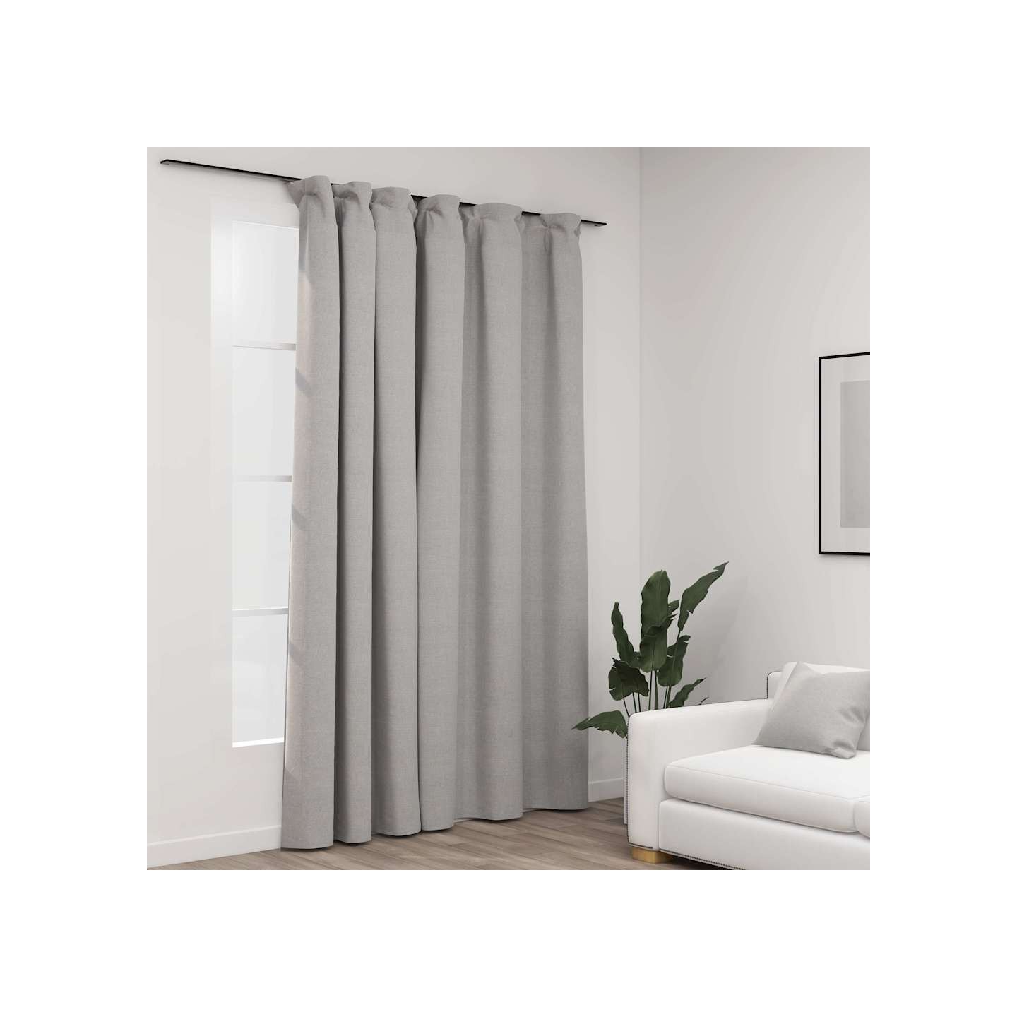 Rideau occultant d'aspect de lin avec crochets Gris 290x245 cm
