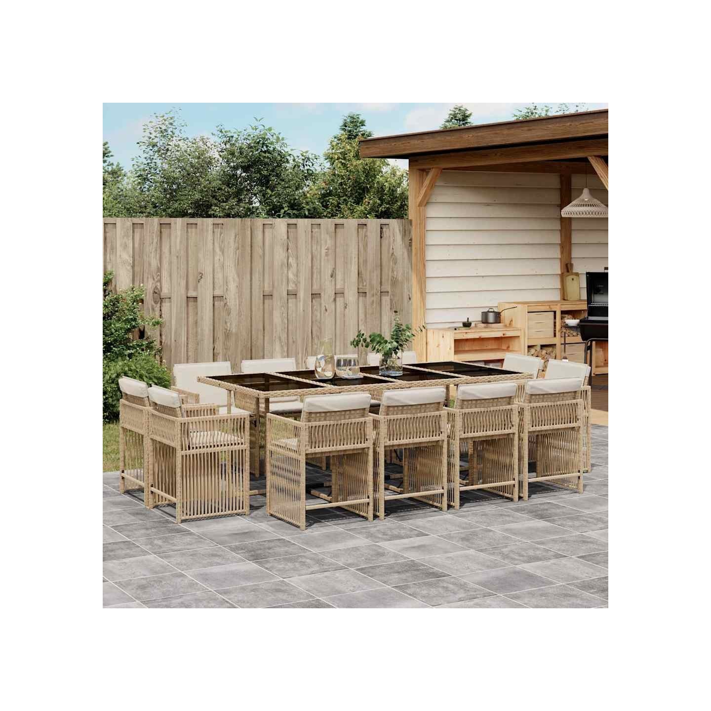 Ensemble à manger de jardin et coussins 13 pcs beige