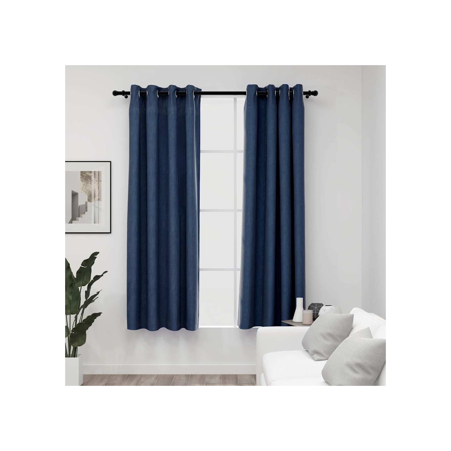 Rideaux occultants Aspect lin avec œillets 2 pcs Bleu 140x175cm