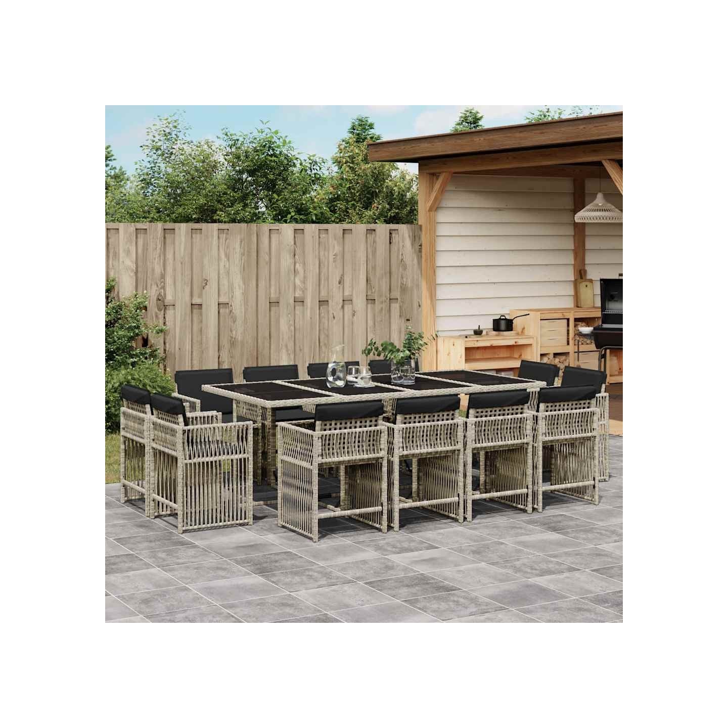 Ensemble à manger de jardin et coussins 13 pcs gris clair rotin