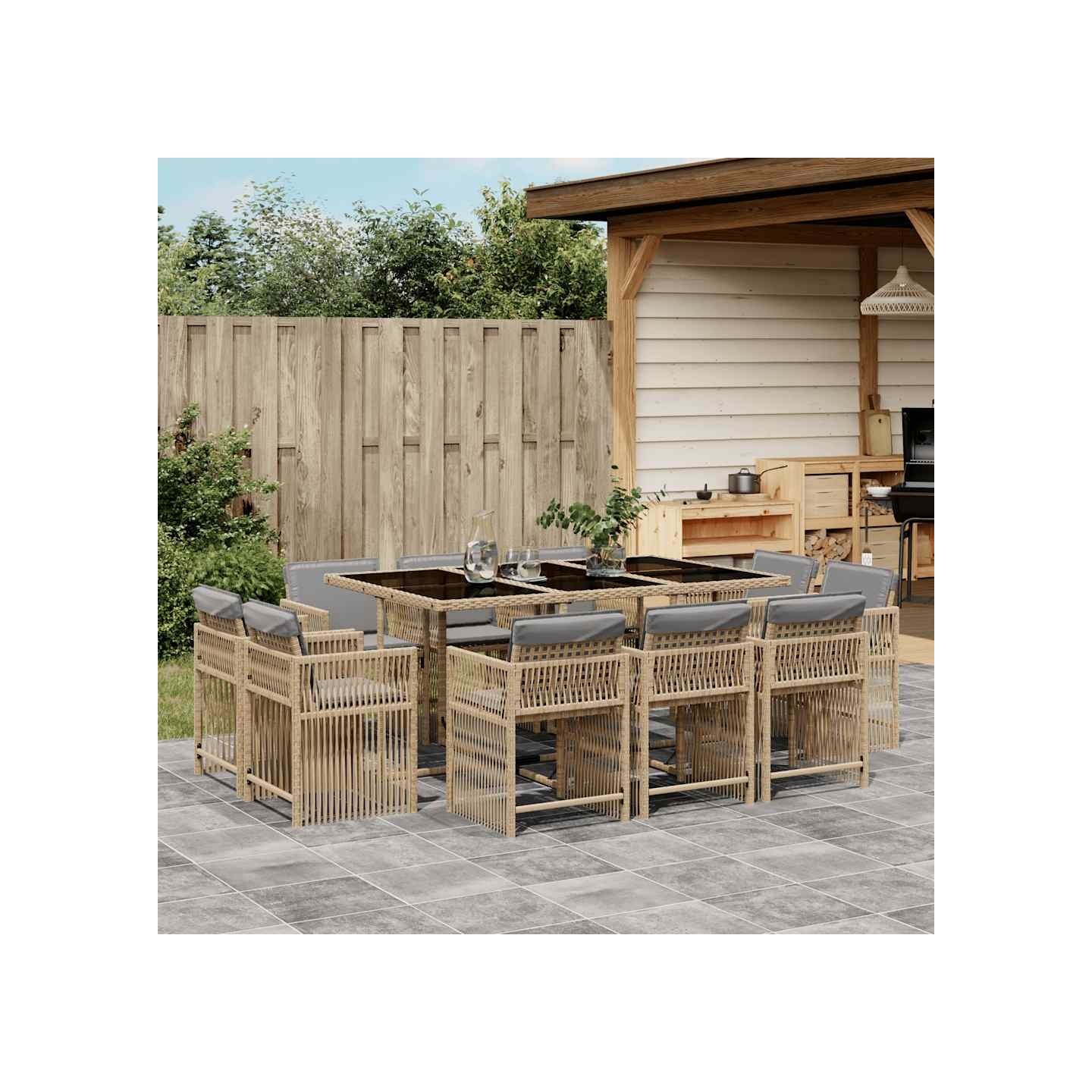 Ensemble à manger de jardin et coussins 11 pcs mélange beige