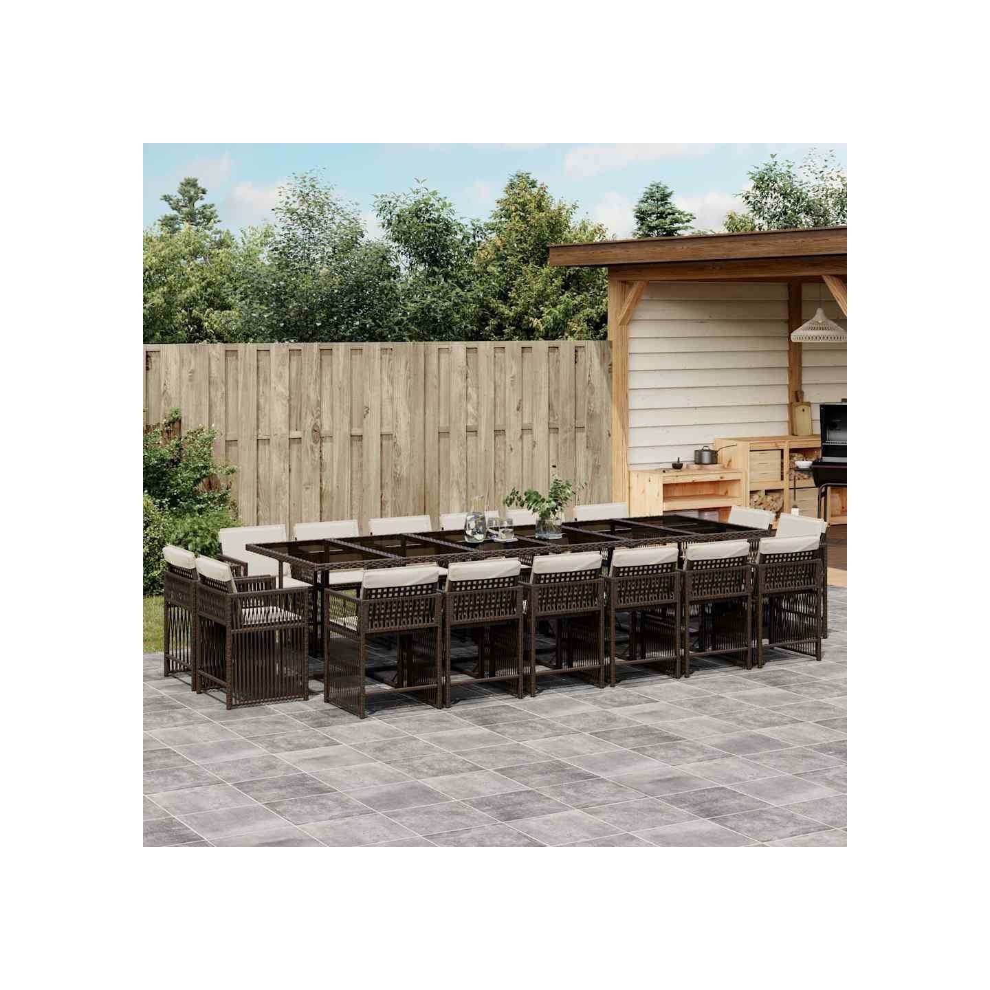 Ensemble à manger de jardin et coussins 17 pcs marron rotin