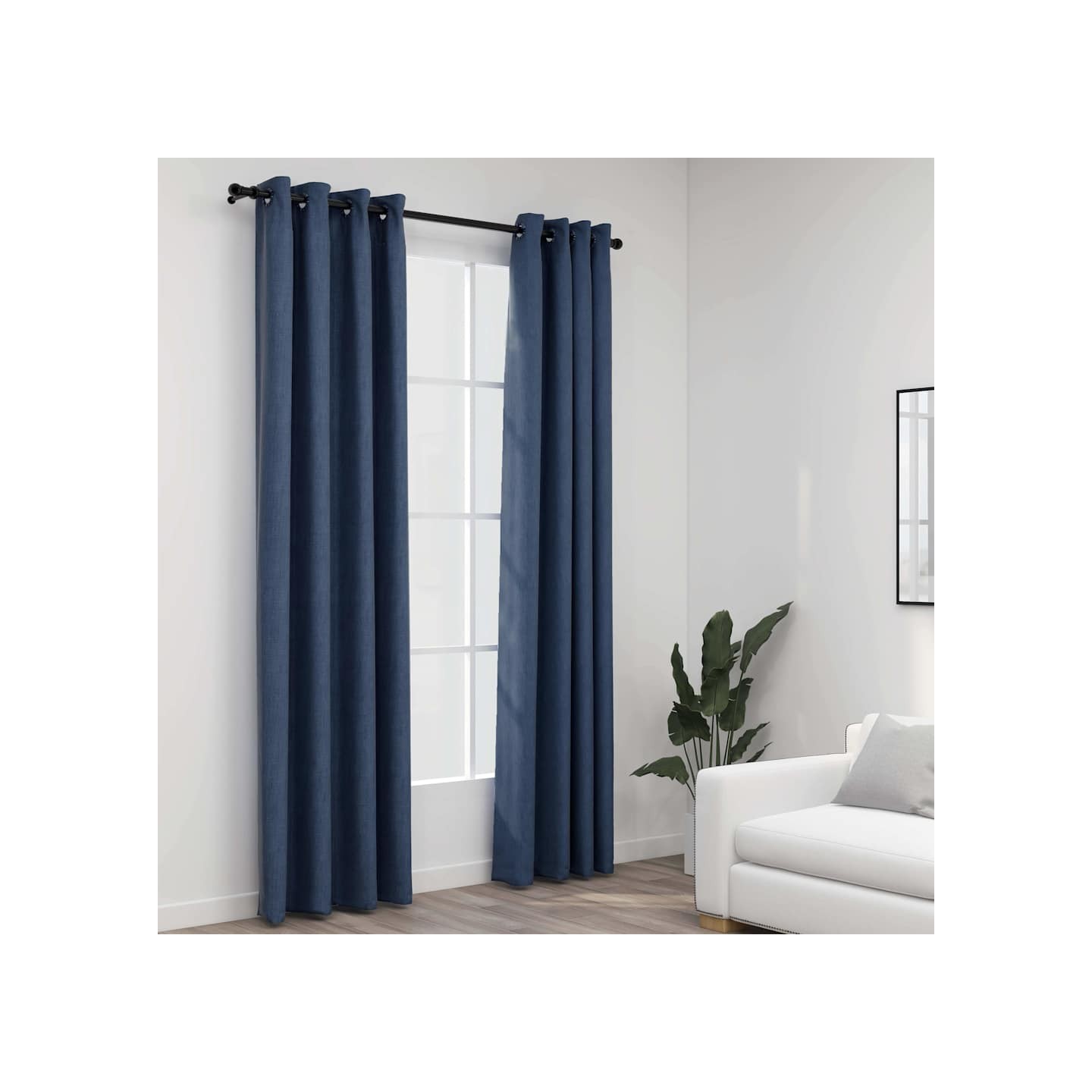 Rideaux occultants Aspect lin avec œillets 2 pcs Bleu 140x225cm