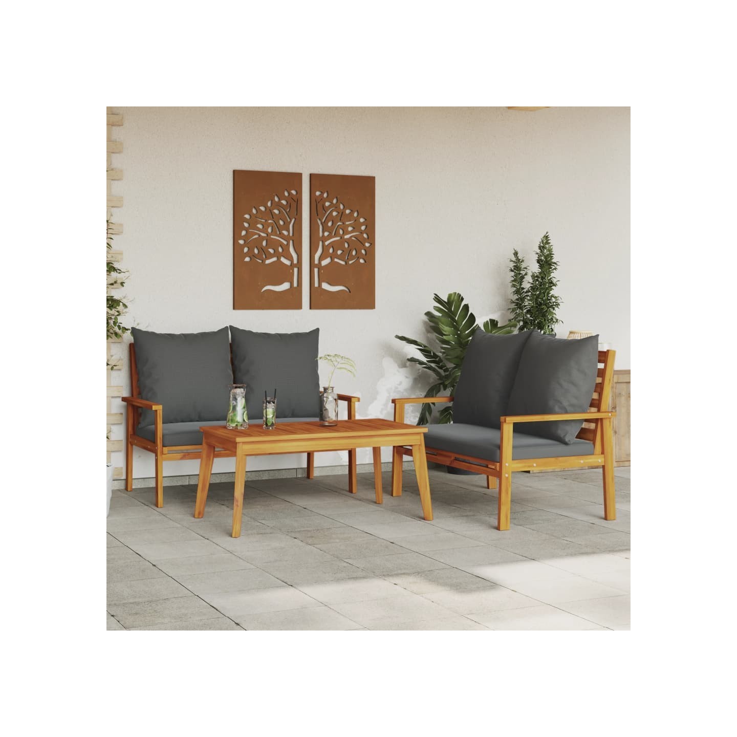 Salon de jardin 3 pcs avec coussins bois massif d'acacia