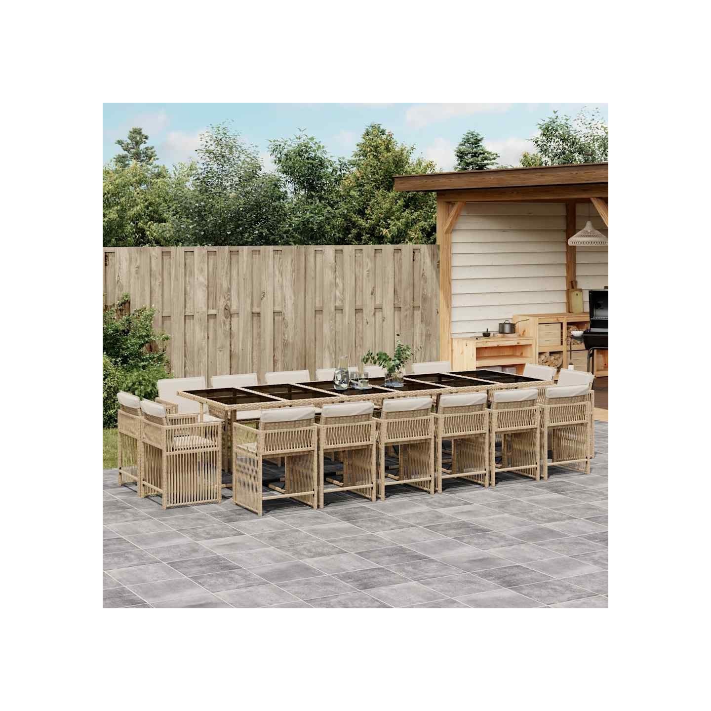 Ensemble à manger de jardin et coussins 17 pcs beige