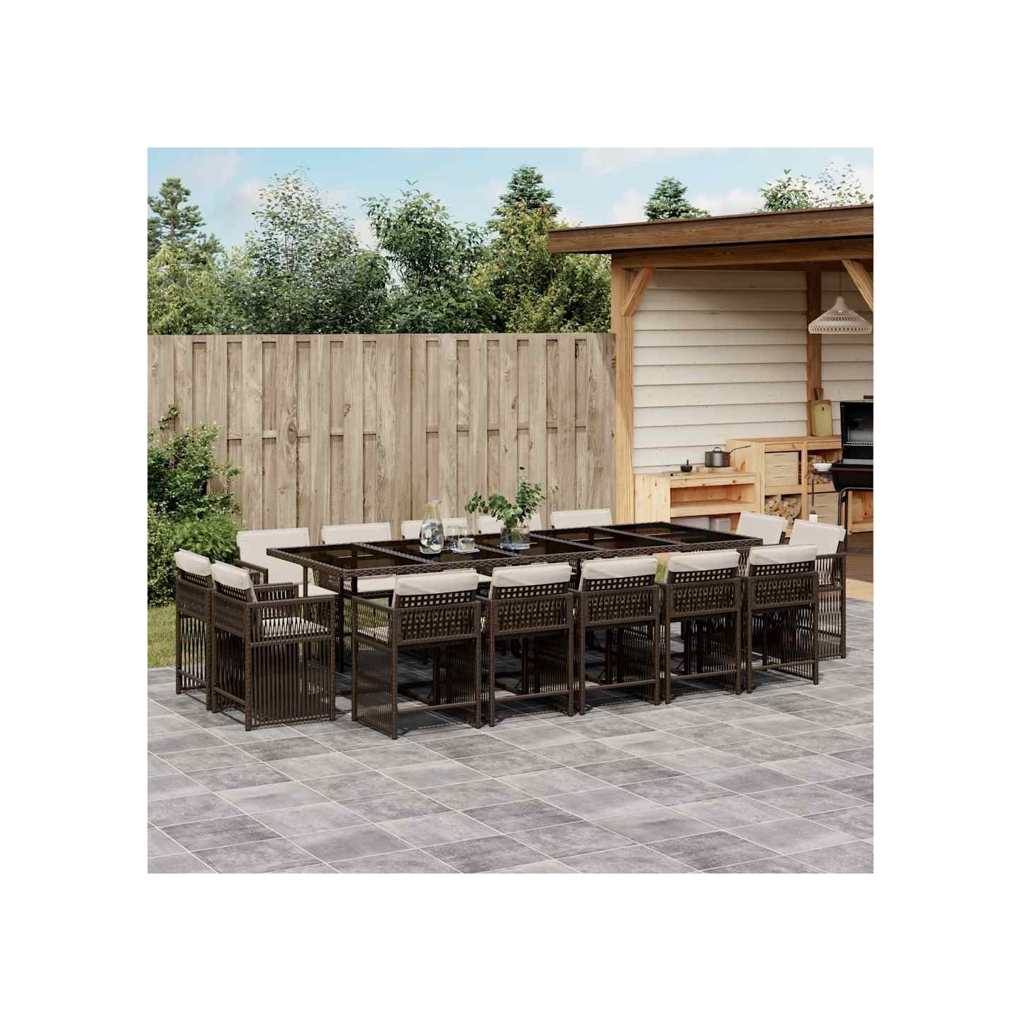 Ensemble à manger de jardin avec coussins 15 pcs marron rotin