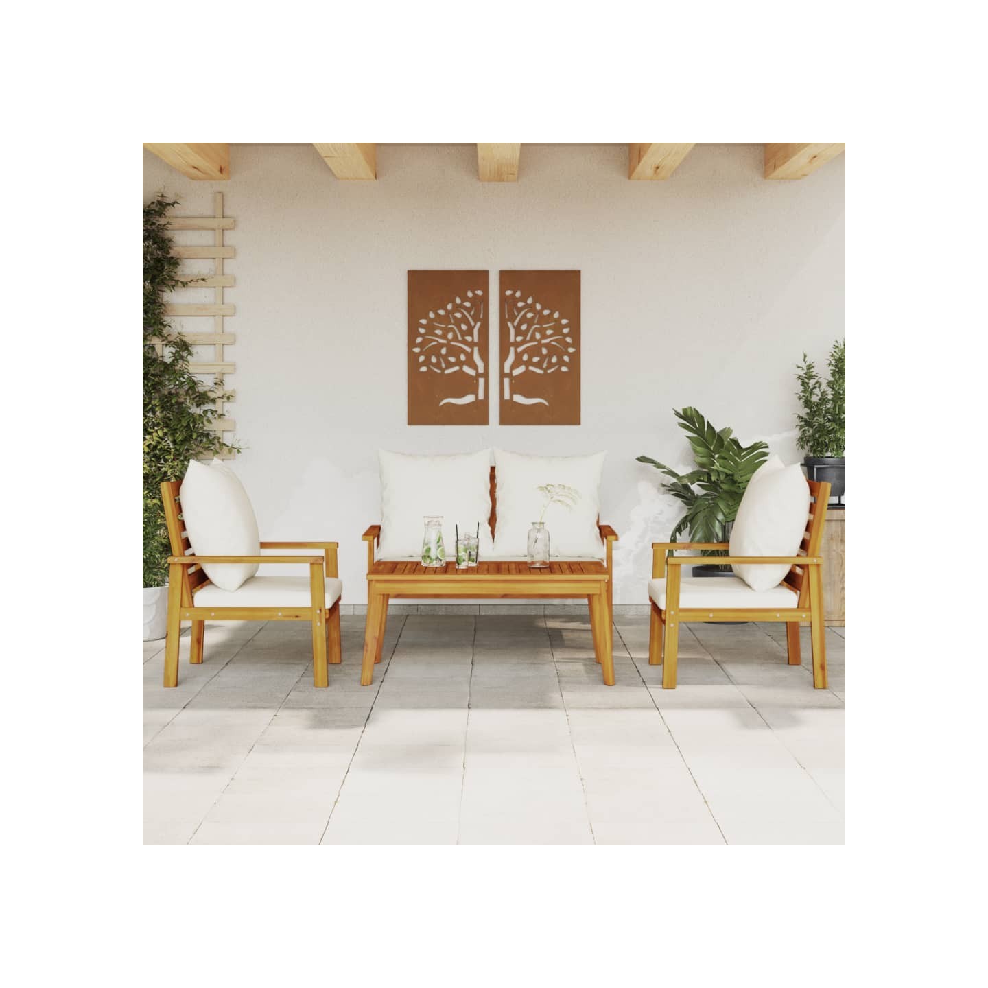 Salon de jardin 4 pcs avec coussins Bois d'acacia solide