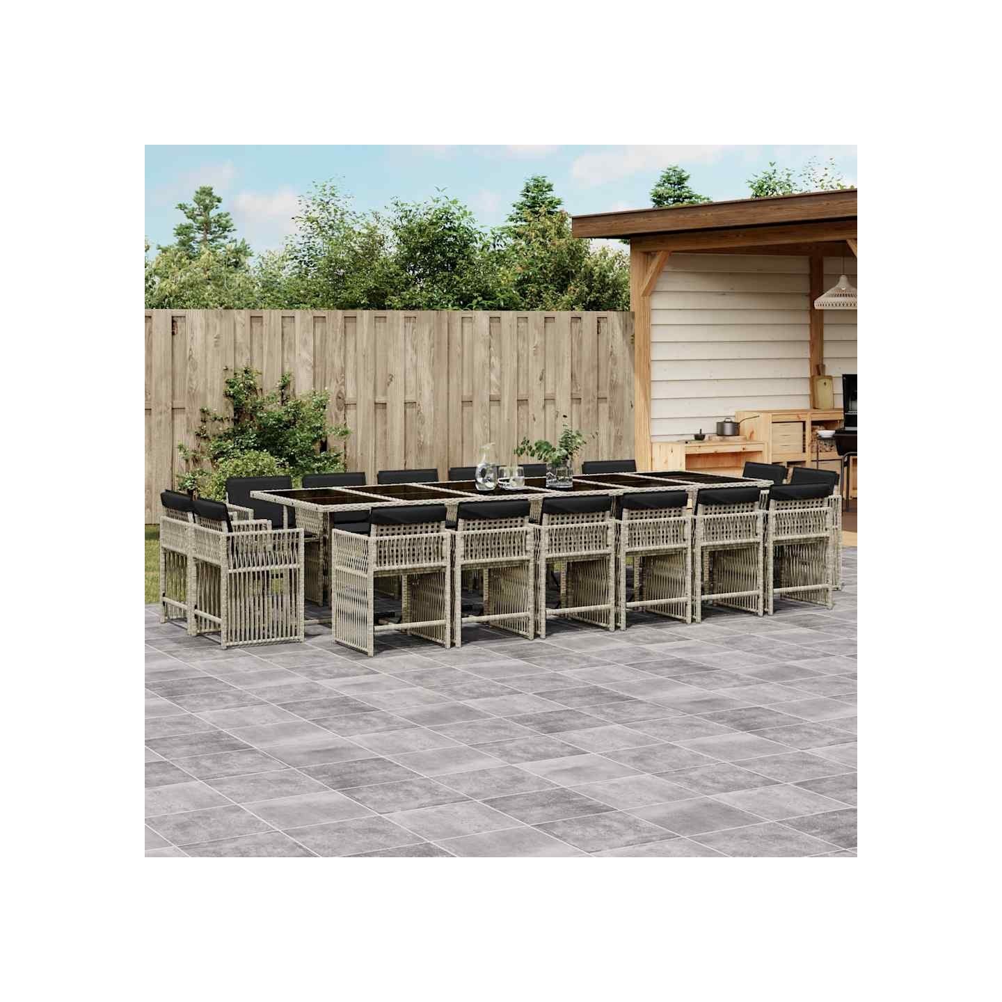 Ensemble à manger de jardin et coussins 17 pcs gris clair rotin