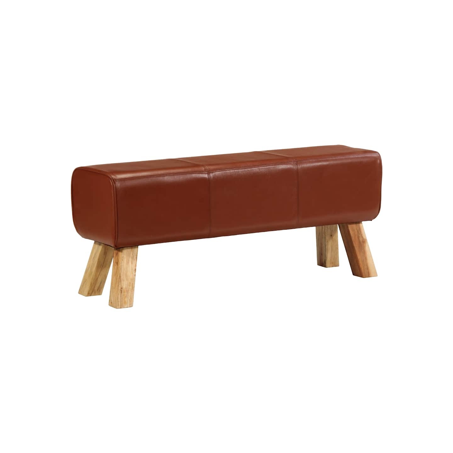 Banc de bok de gymnastique marron 110 cm cuir véritable et bois