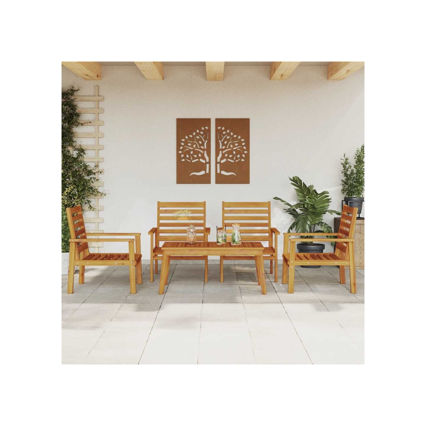 Salon de jardin 5 pcs bois d'acacia solide
