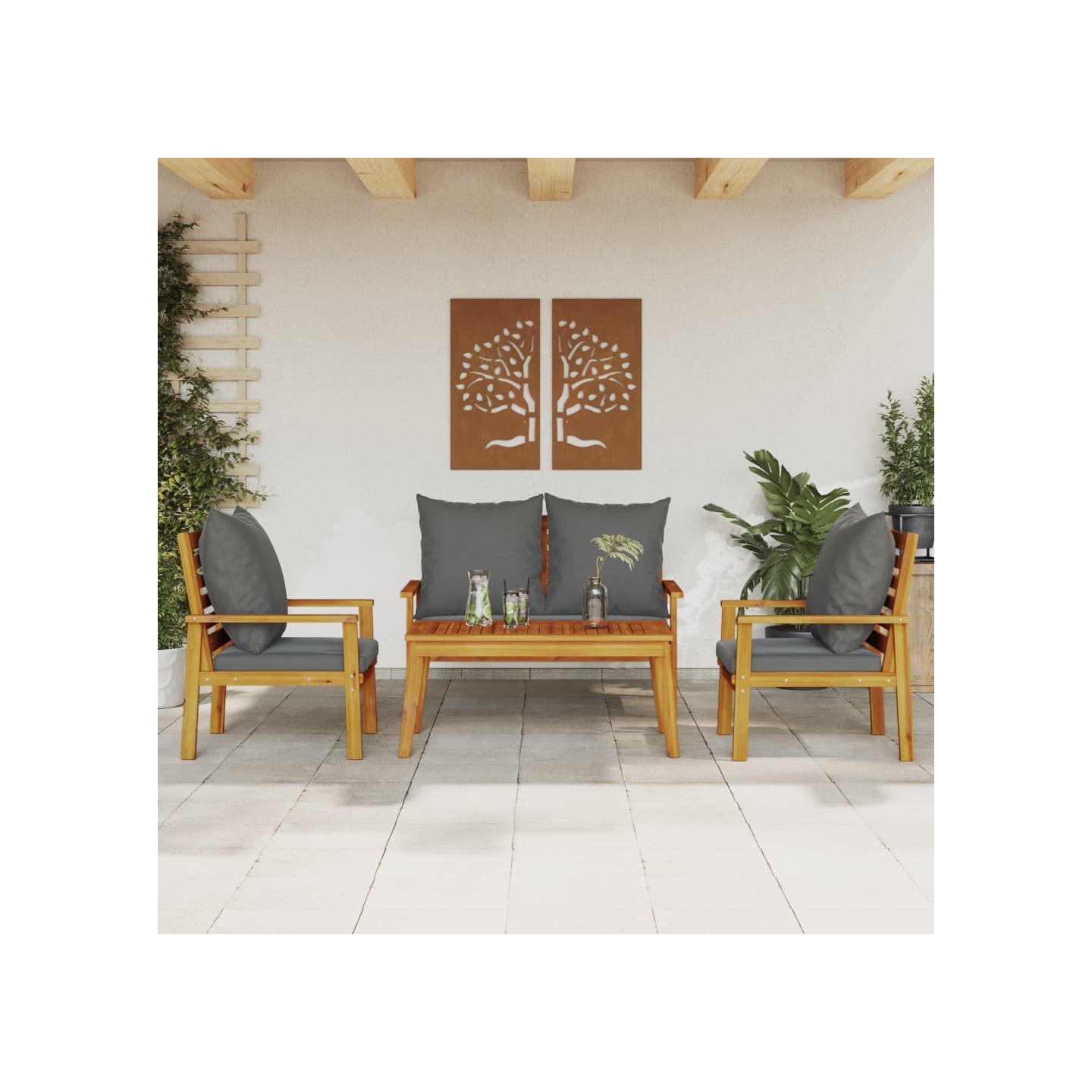 Salon de jardin 4 pcs avec coussins Bois d'acacia solide