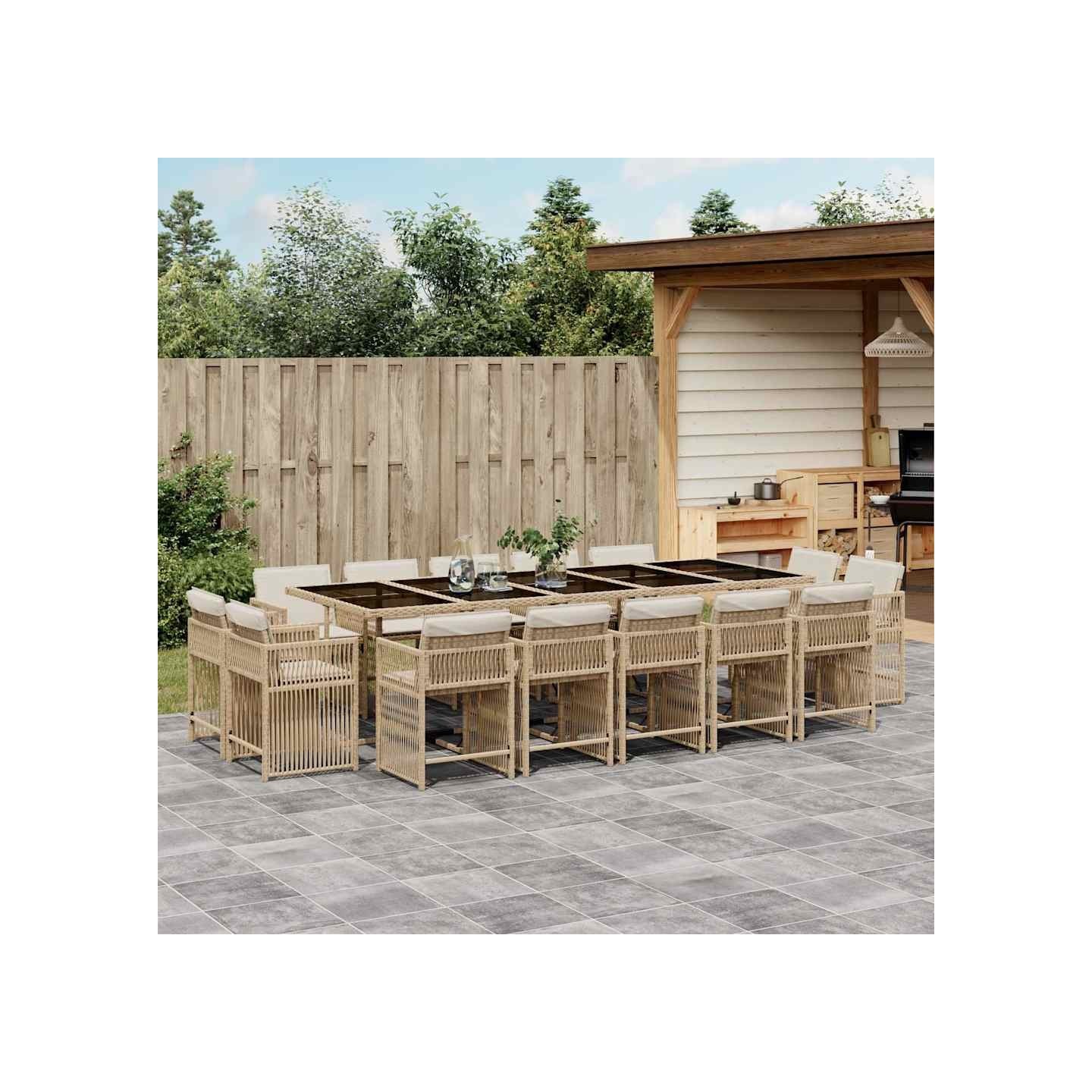 Ensemble à manger de jardin et coussins 15 pcs beige