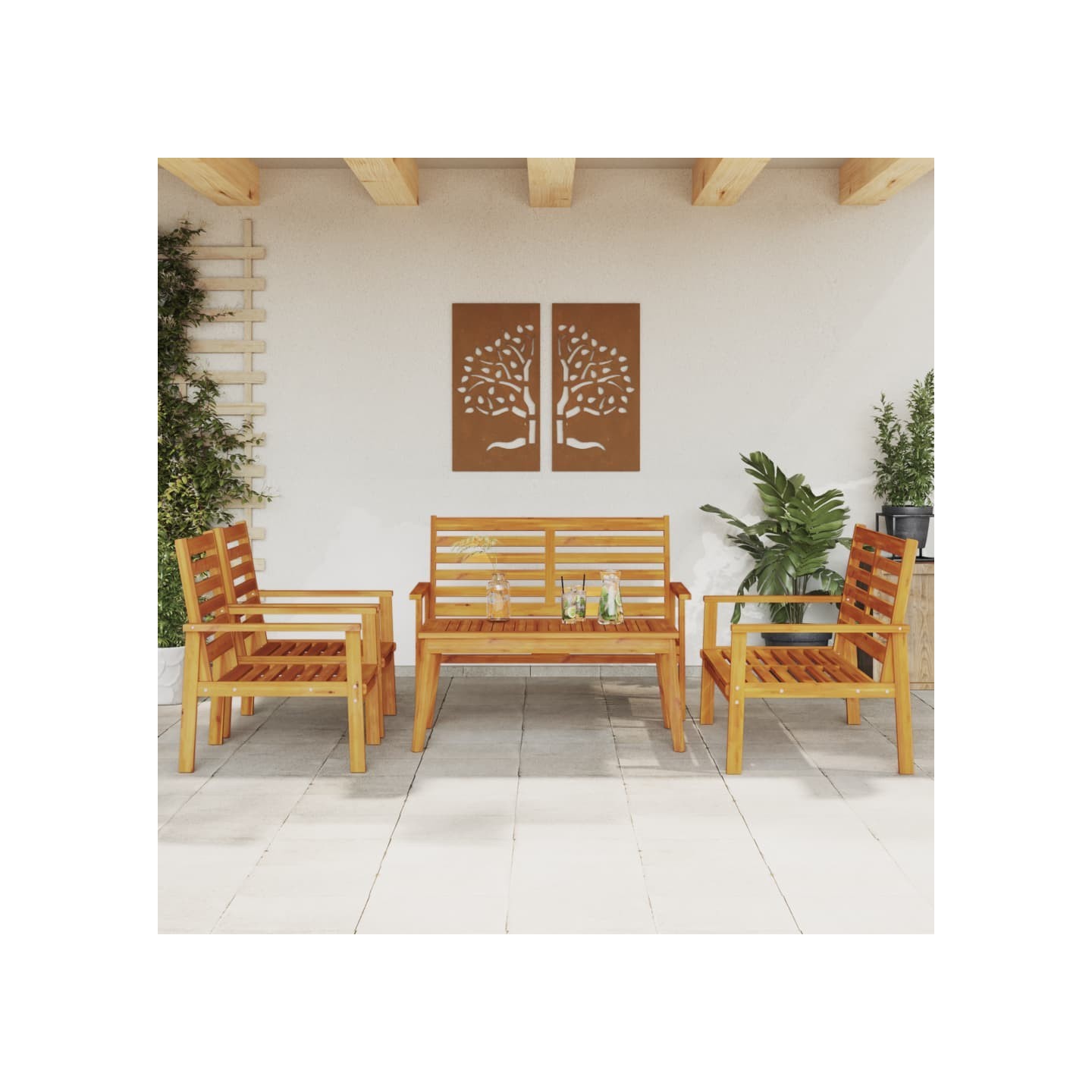 Salon de jardin 5 pcs bois d'acacia solide