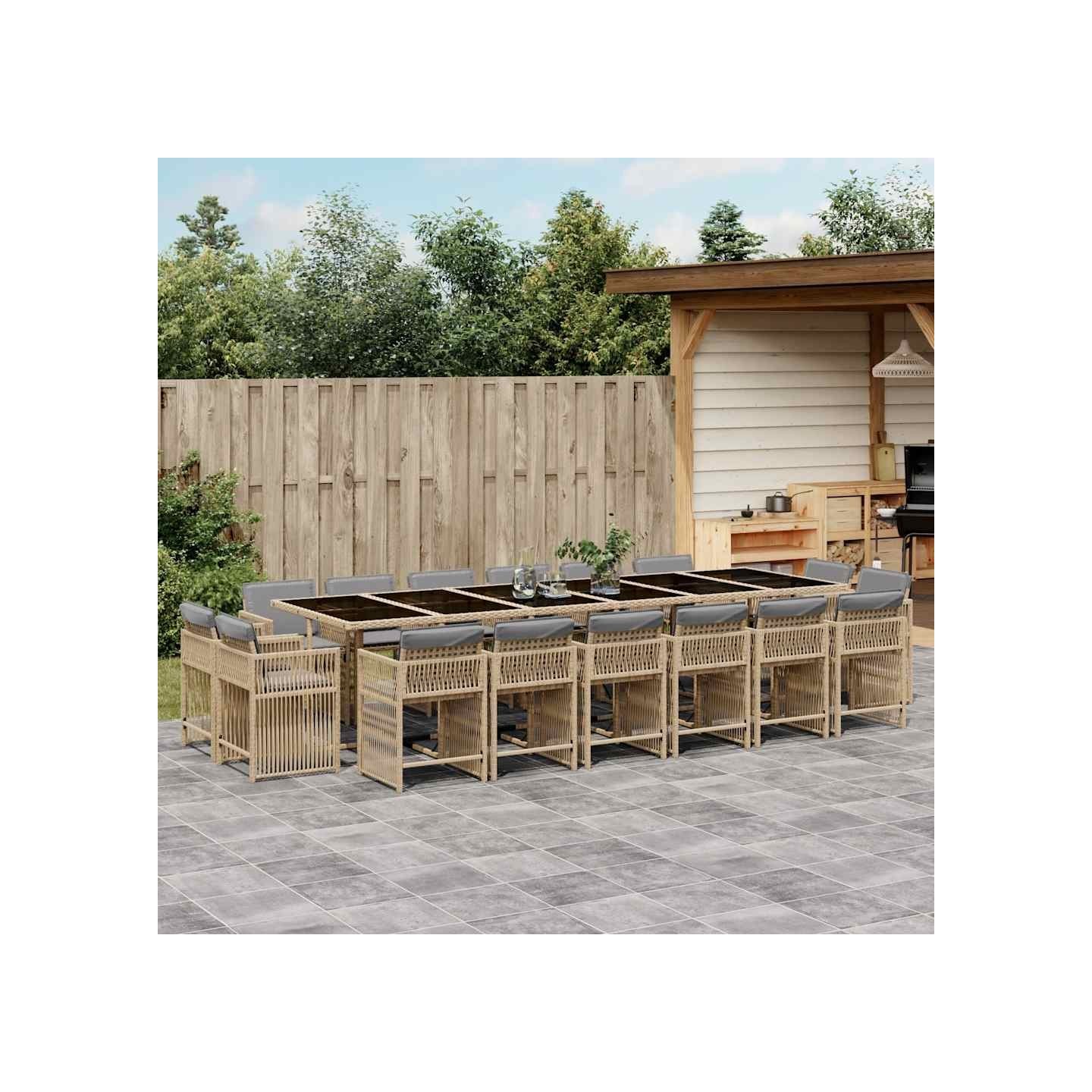 Ensemble à manger de jardin et coussins 17 pcs mélange beige