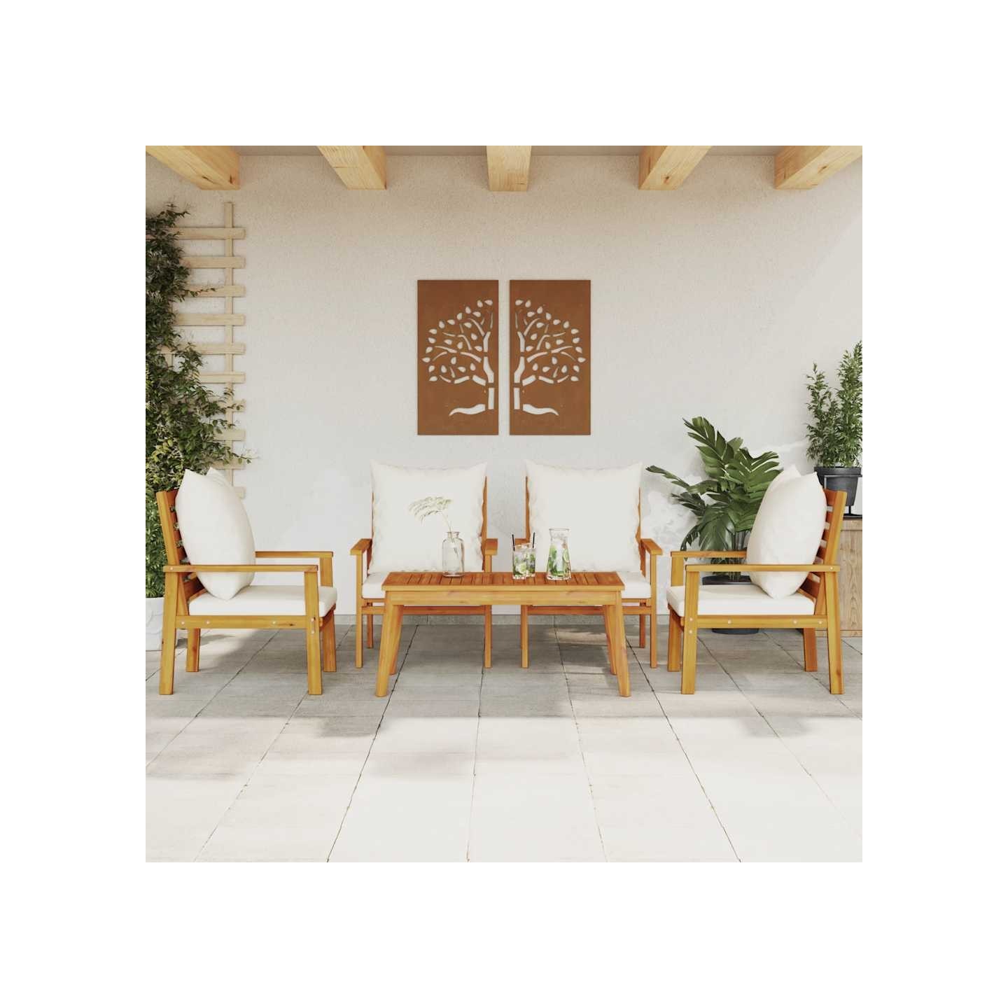 Salon de jardin avec coussins 5 pcs Bois d'acacia solide