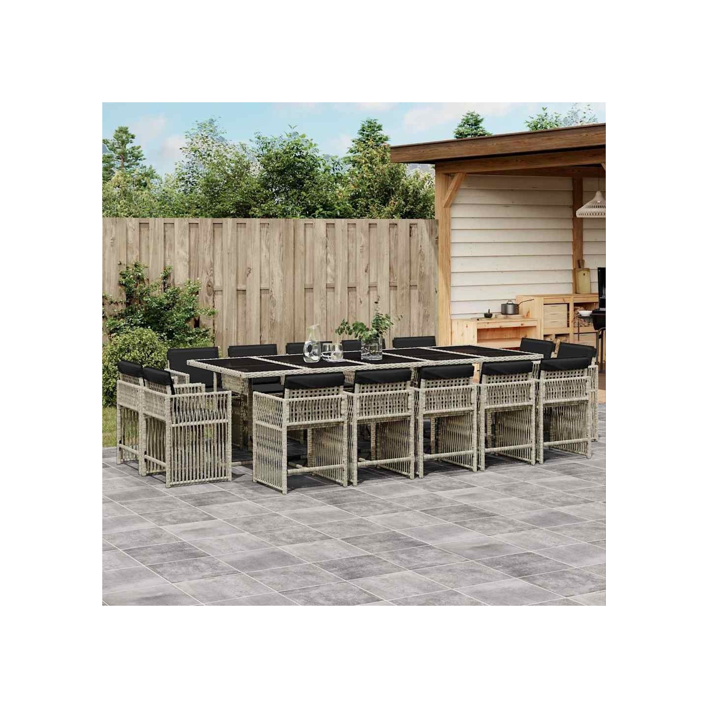 Ensemble à manger de jardin et coussins 15 pcs gris clair rotin