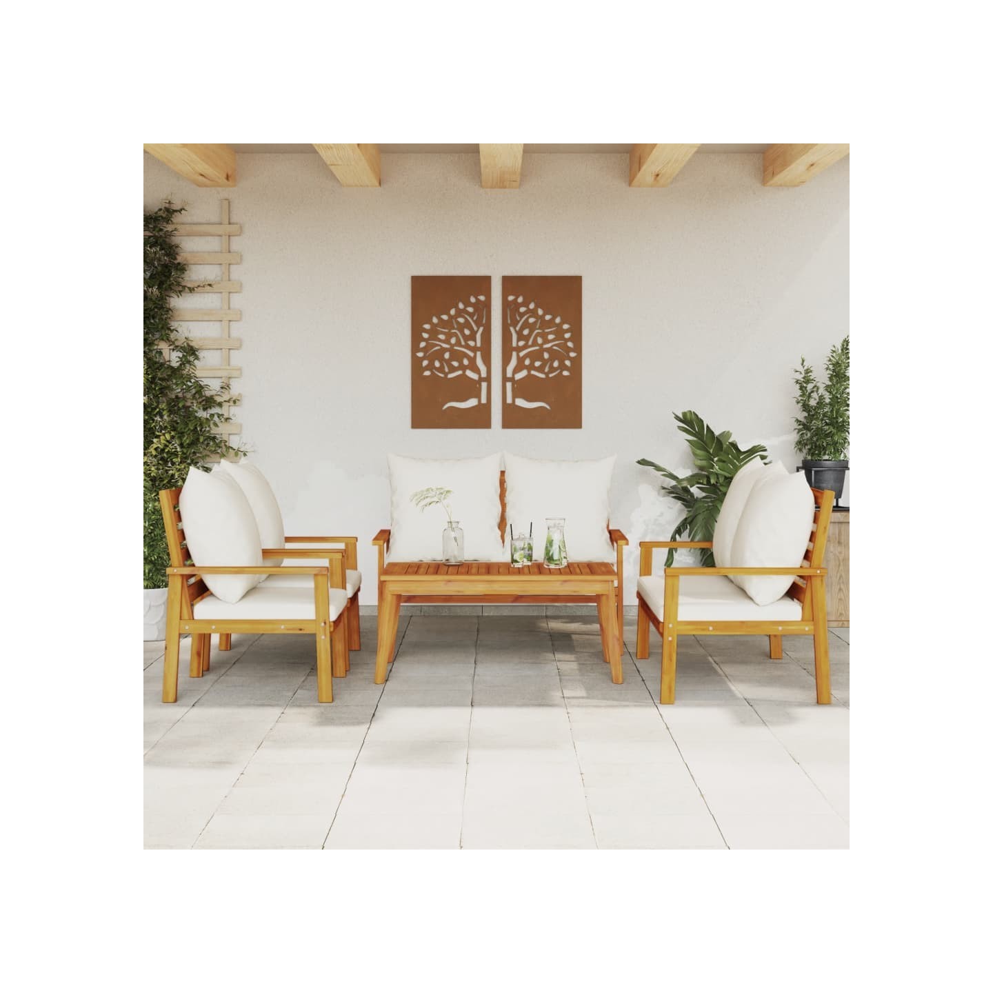Salon de jardin avec coussins 5 pcs Bois d'acacia solide