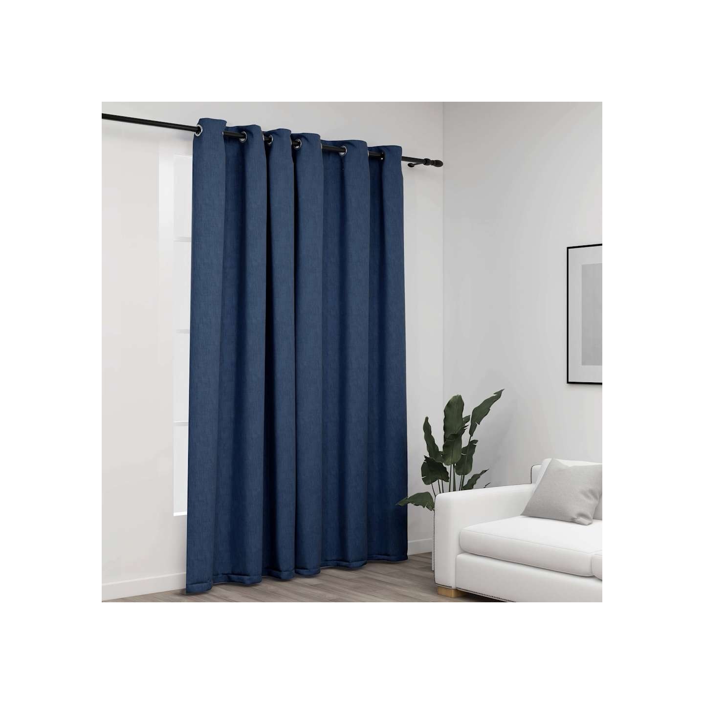 Rideau occultant Aspect de lin avec œillets Bleu 290x245 cm