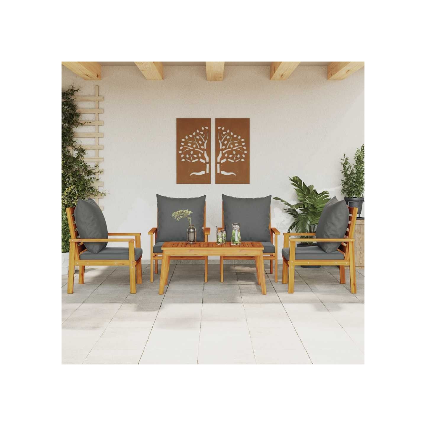 Salon de jardin avec coussins 5 pcs Bois d'acacia solide