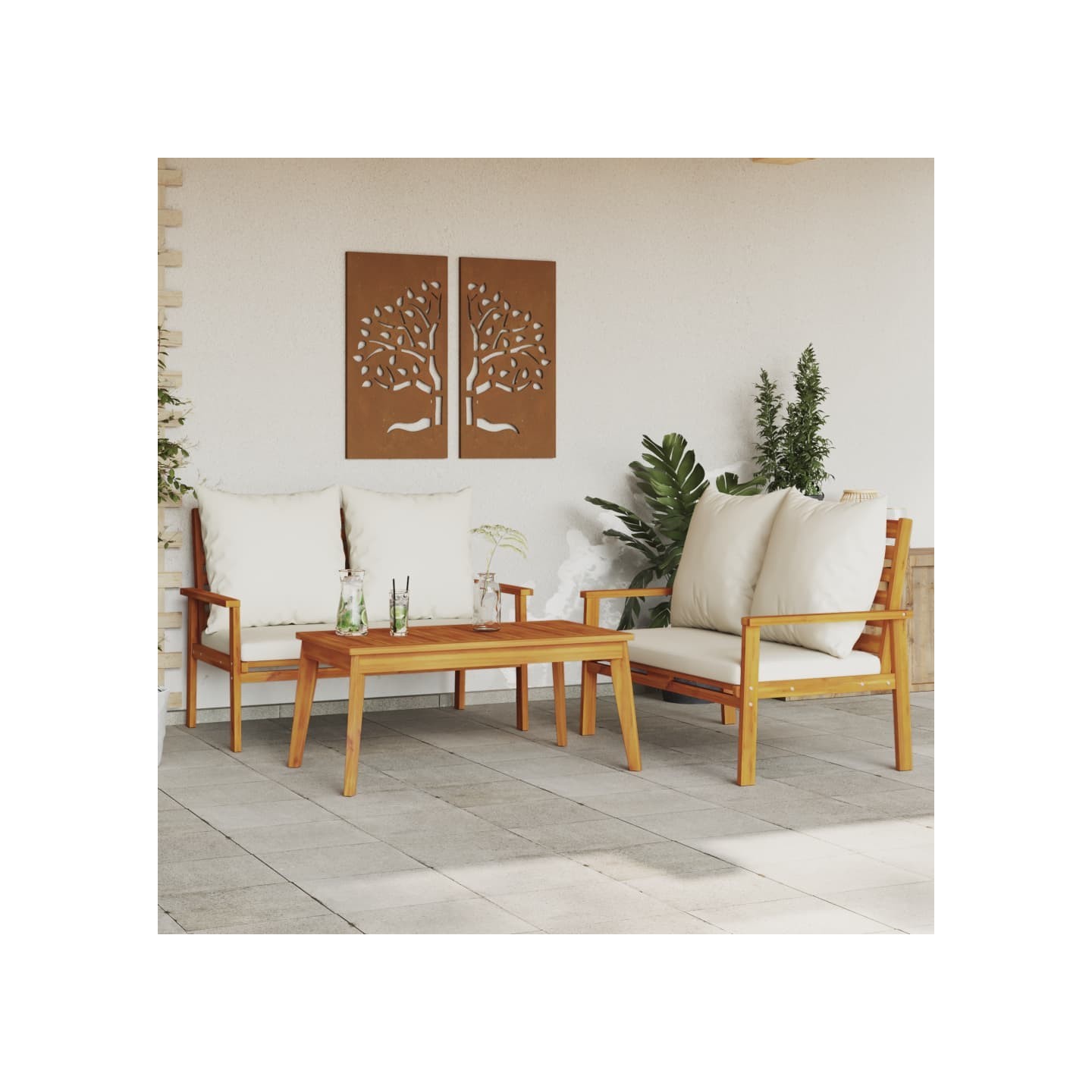 Salon de jardin 3 pcs avec coussins bois massif d'acacia