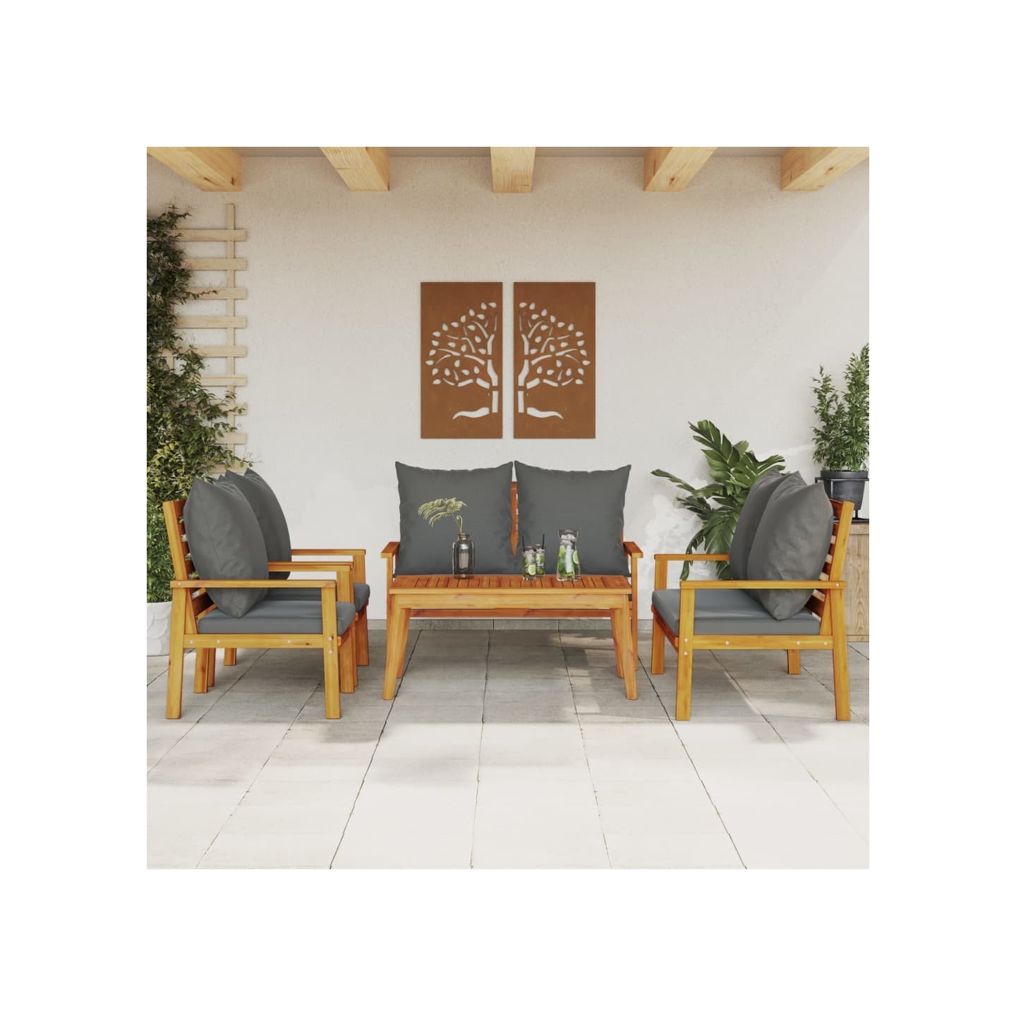 Salon de jardin avec coussins 5 pcs Bois d'acacia solide