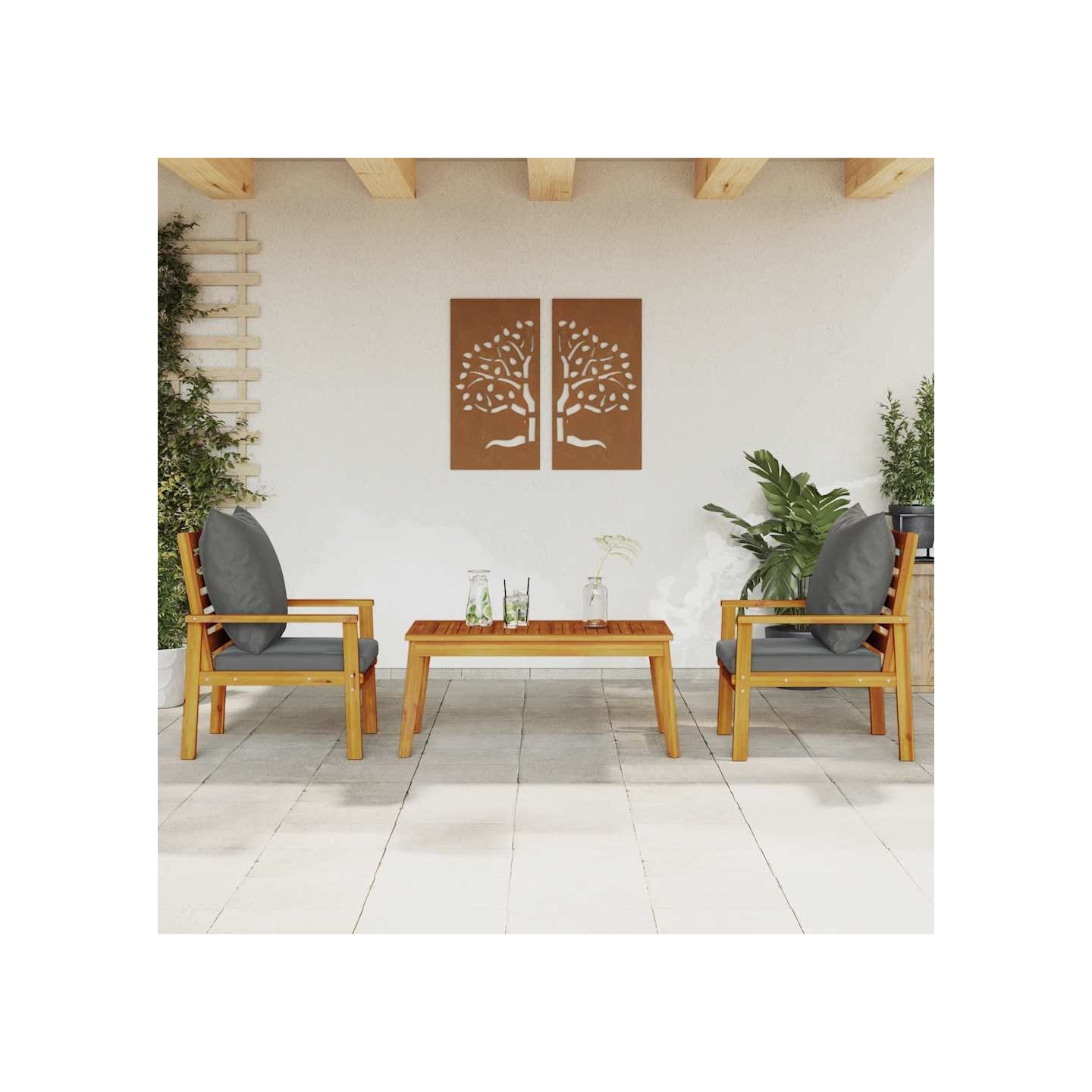 Salon de jardin 3 pcs avec coussins bois massif d'acacia