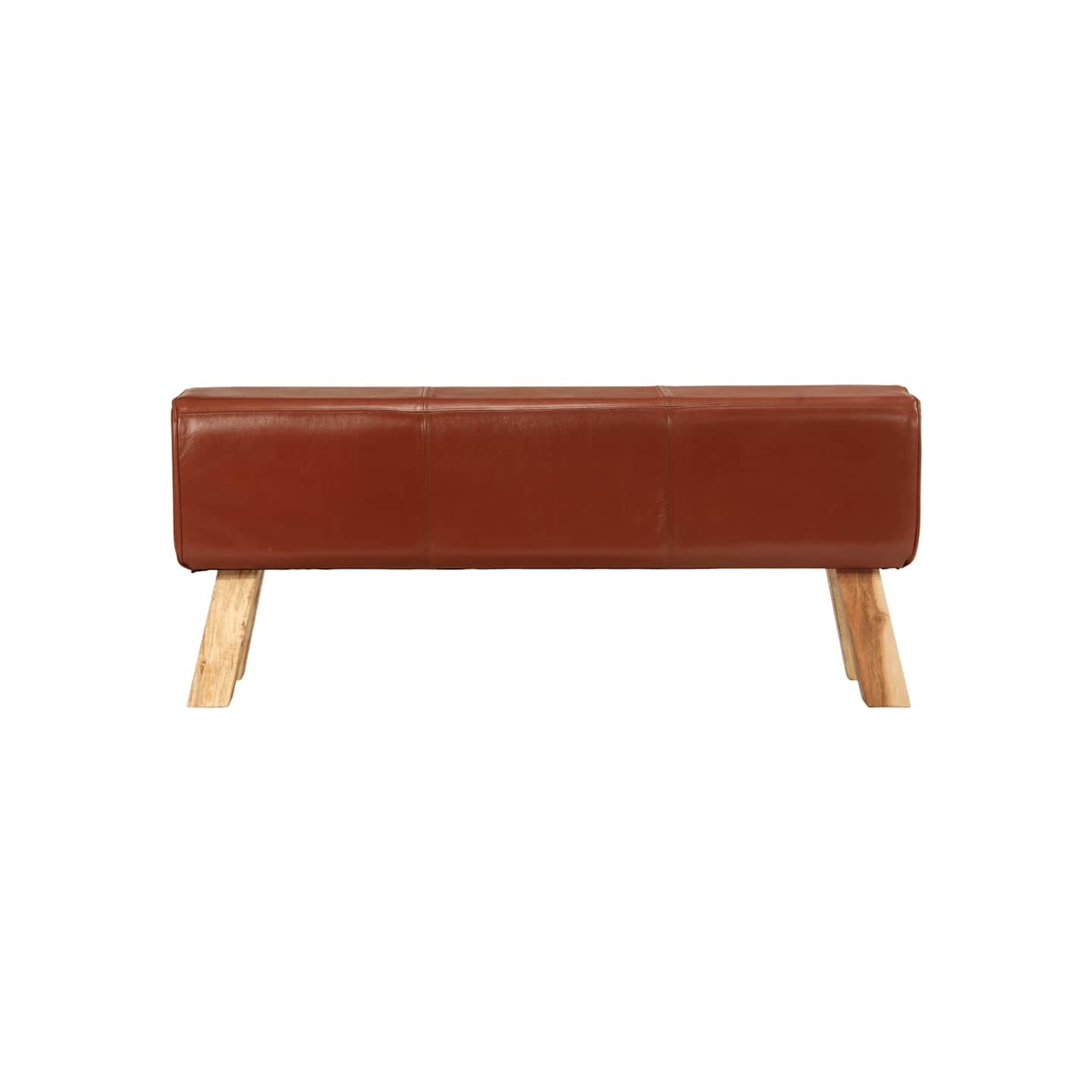 Banc de bok de gymnastique marron 110 cm cuir véritable et bois