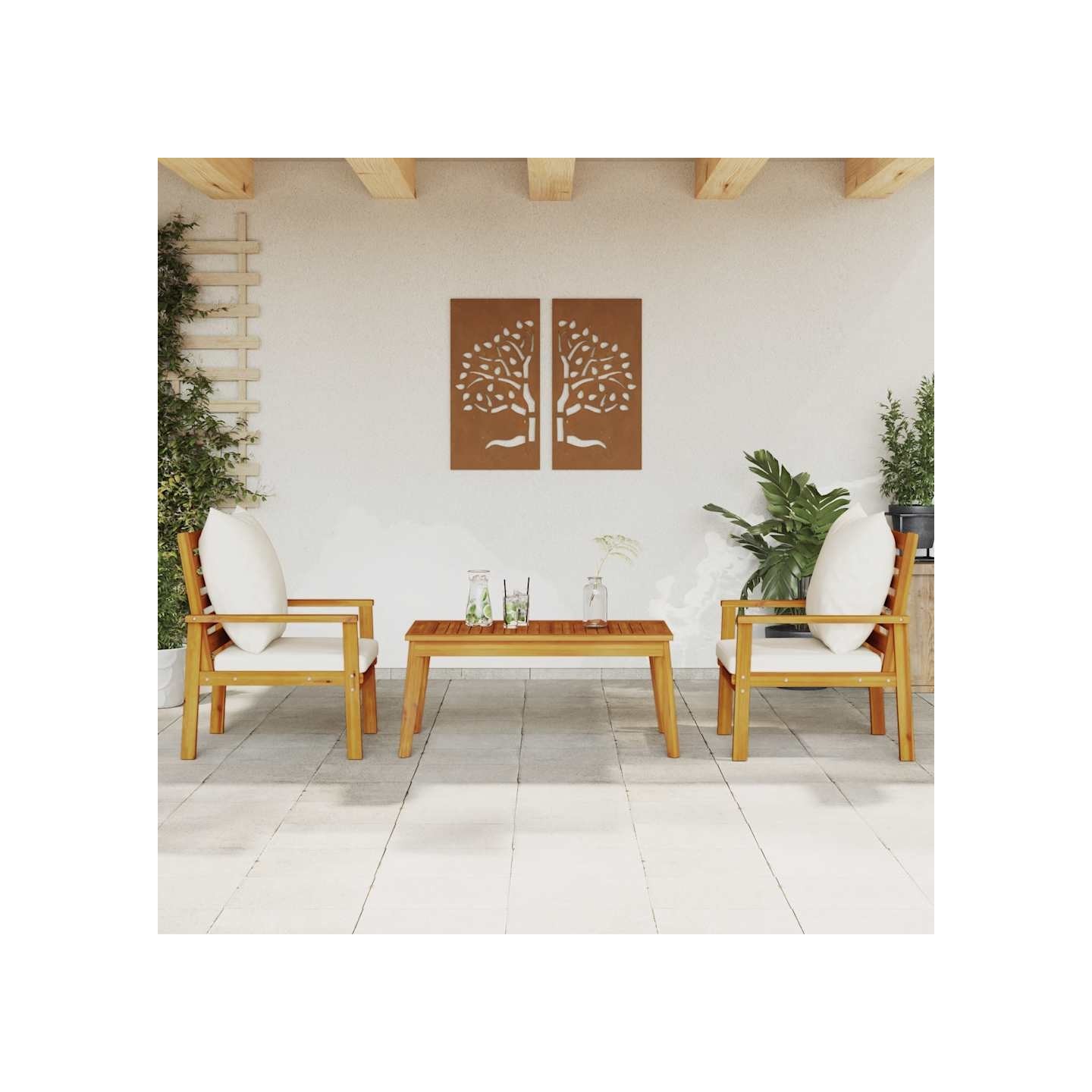 Salon de jardin 3 pcs avec coussins bois massif d'acacia