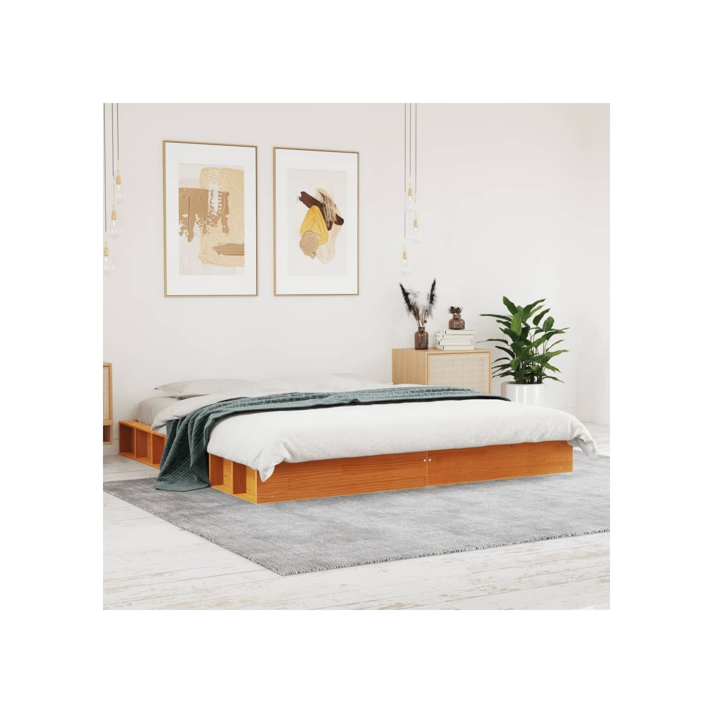 Cadre de lit sans matelas cire marron 180x200cm bois pin massif