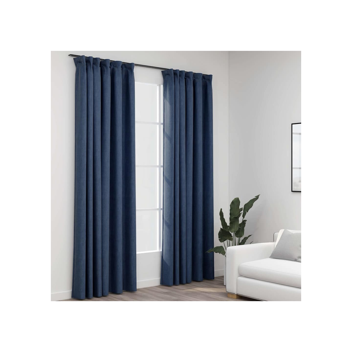 Rideaux occultants aspect lin avec crochets 2pcs Bleu 140x225cm