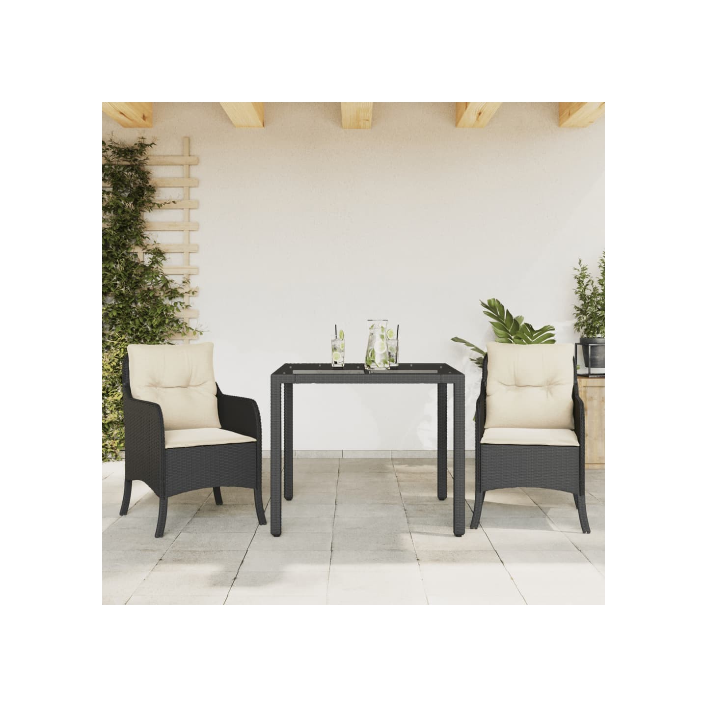 Ensemble à manger de jardin avec coussins 3 pcs Noir