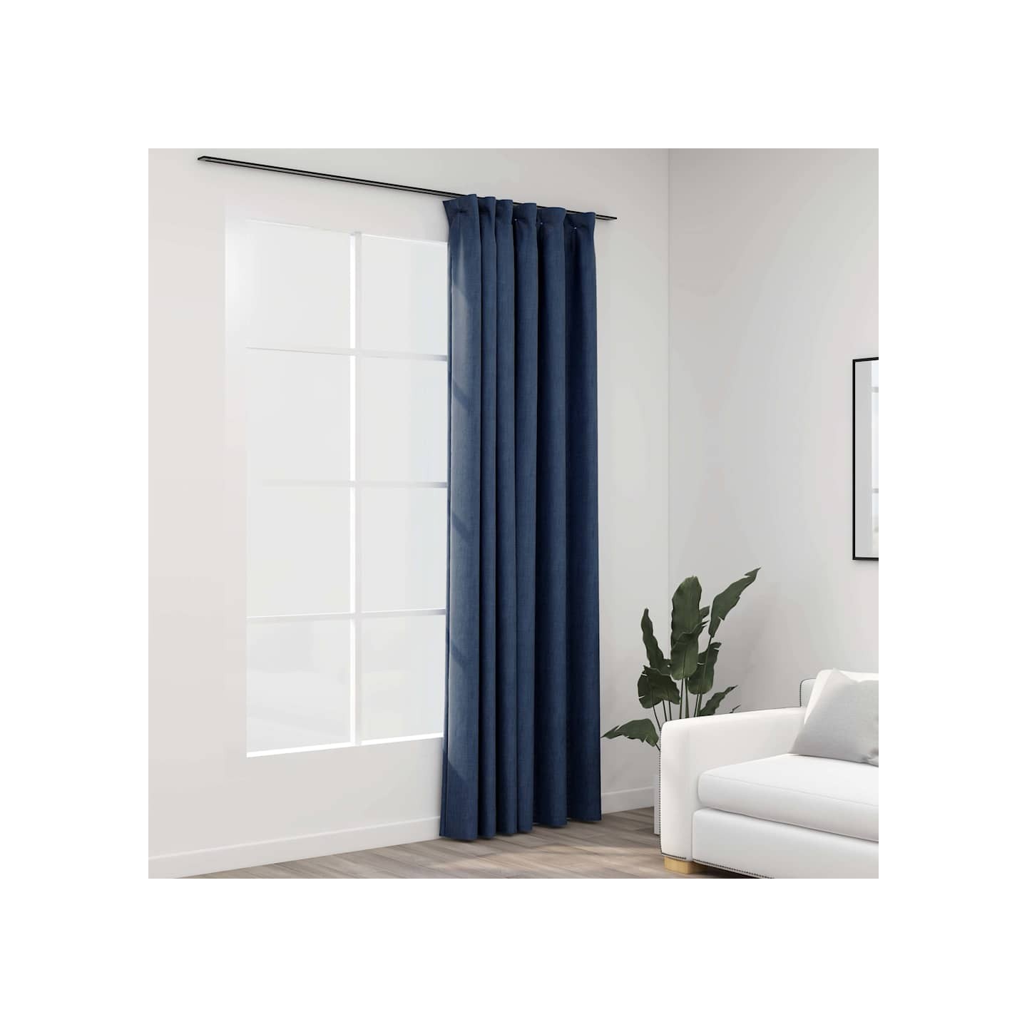 Rideau occultant d'aspect de lin avec crochets Bleu 290x245 cm