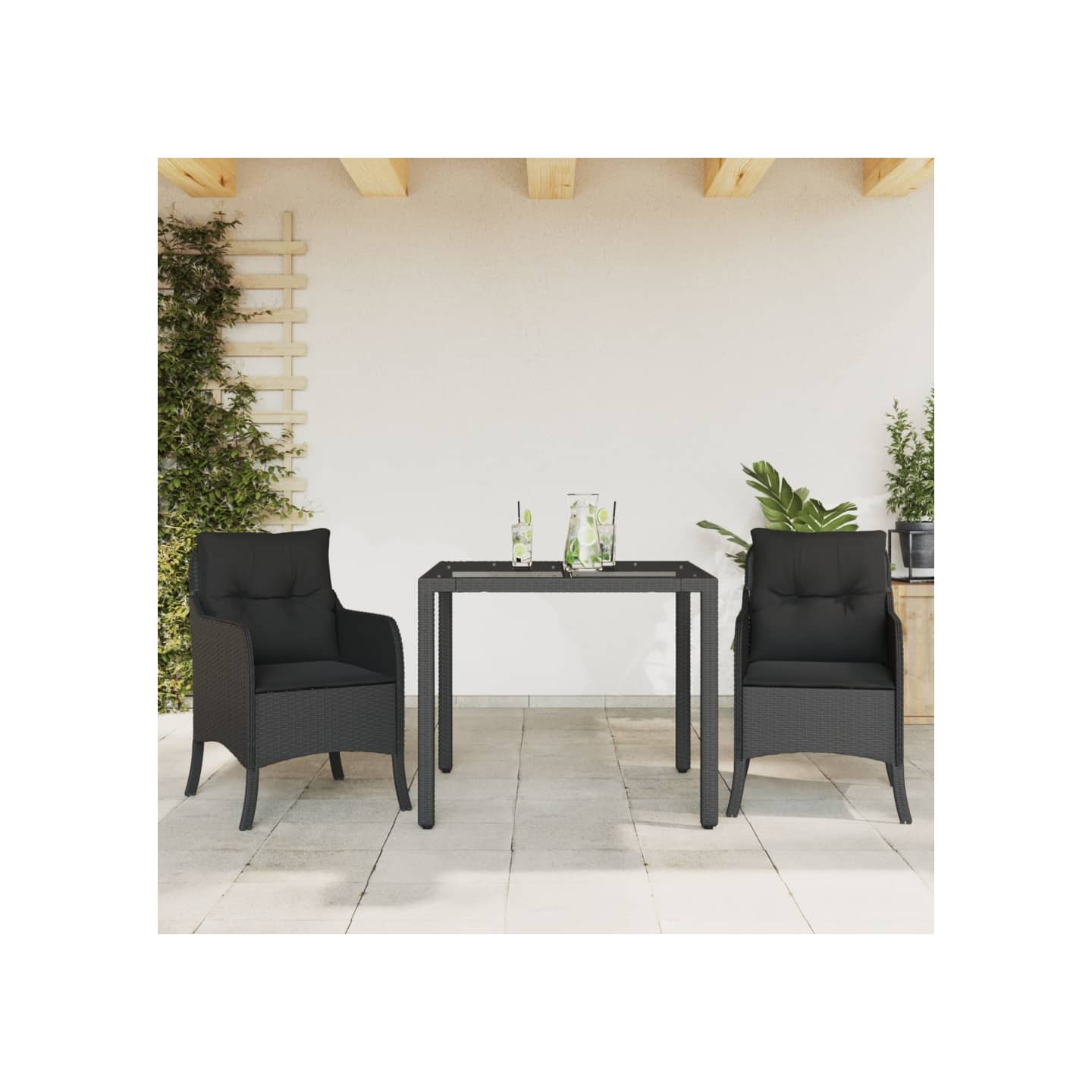 Ensemble à manger de jardin avec coussins 3 pcs Noir