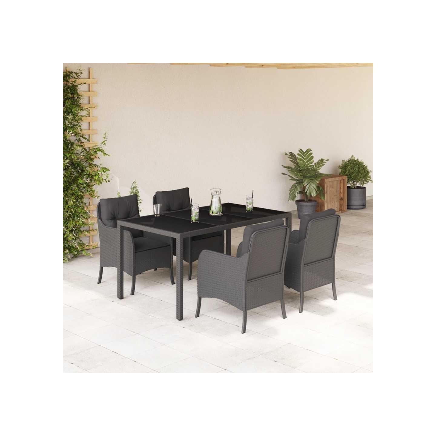 Ensemble à manger de jardin coussins 5pcs Noir Résine tressée