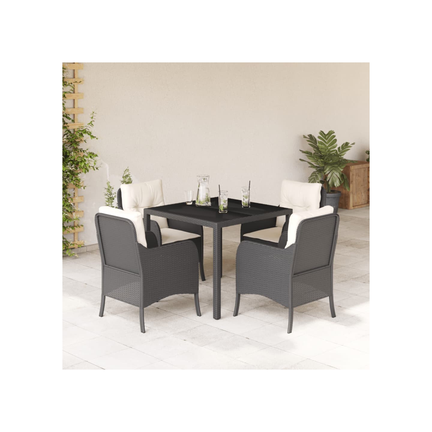 Ensemble à manger de jardin coussins 5pcs Noir Résine tressée