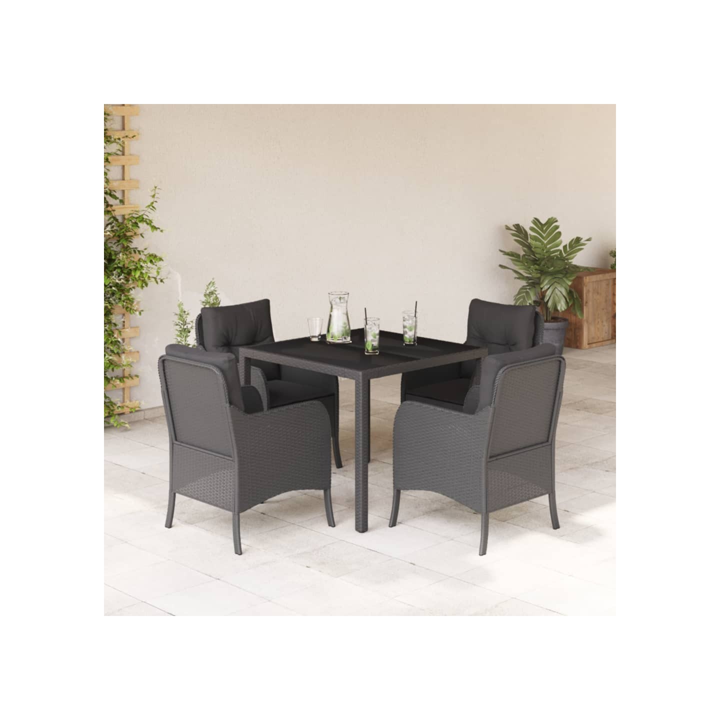 Ensemble à manger de jardin coussins 5pcs Noir Résine tressée
