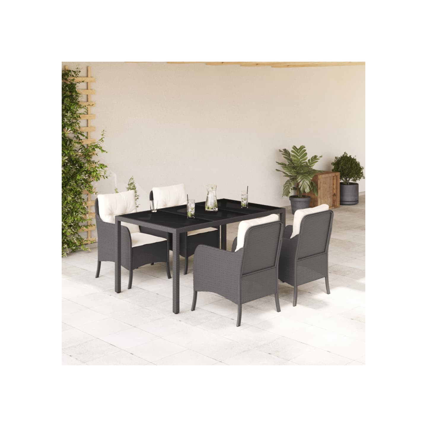 Ensemble à manger de jardin coussins 5pcs Noir Résine tressée