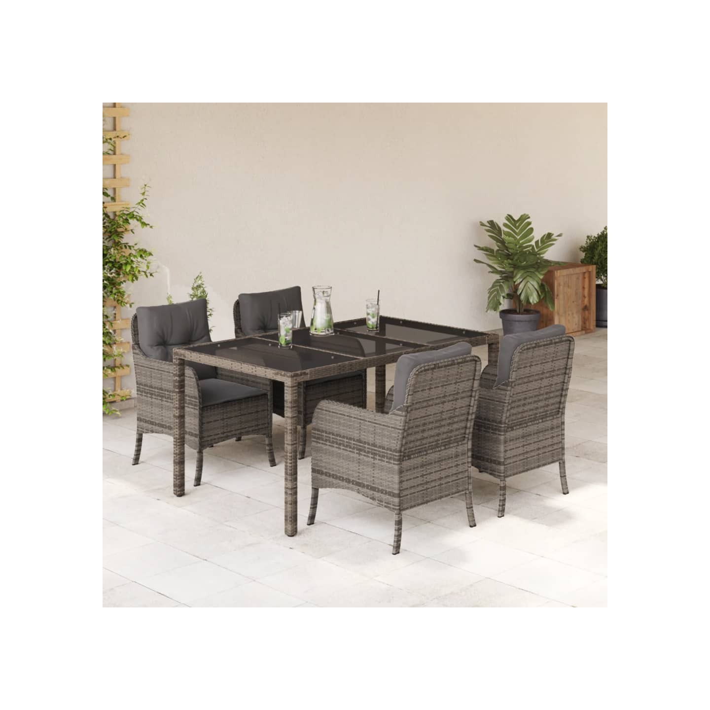 Ensemble à manger de jardin 5 pcs coussins gris résine tressée