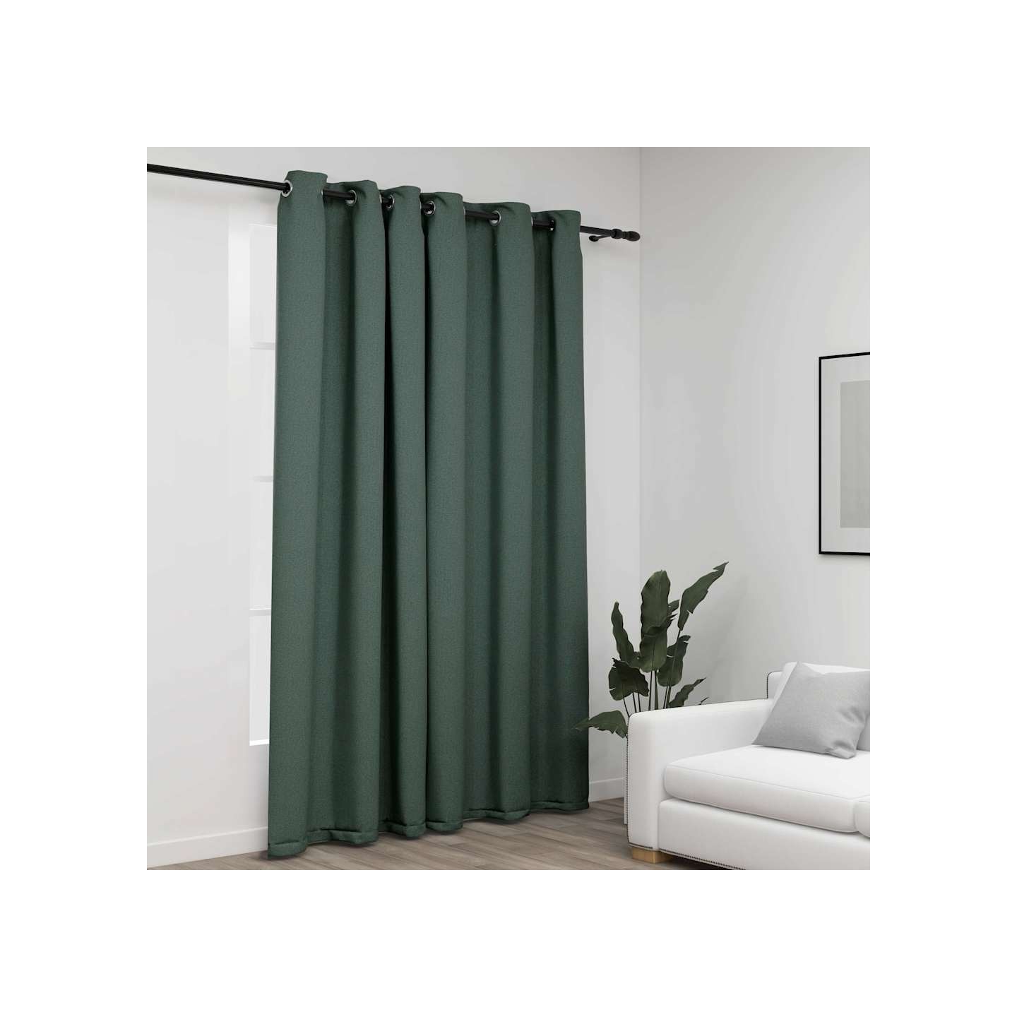 Rideau occultant Aspect de lin avec œillets Vert 290x245 cm