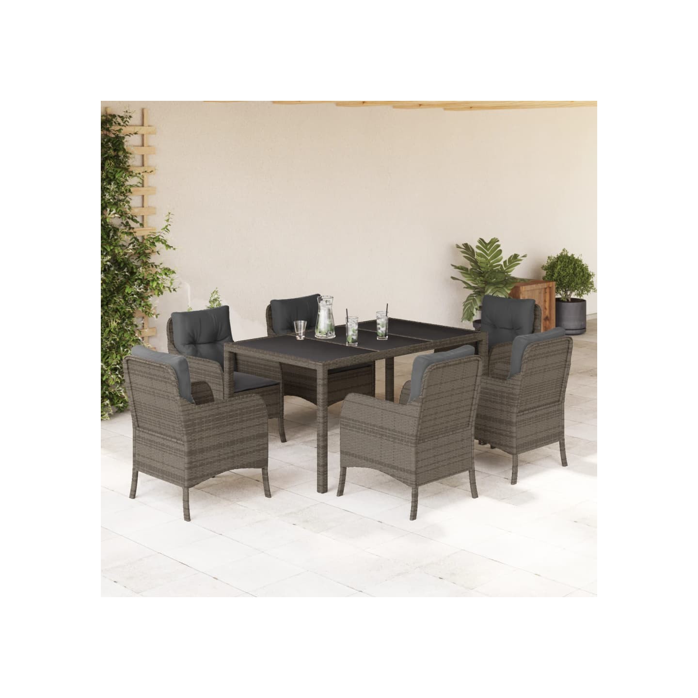 Ensemble à manger de jardin et coussins 7 pcs gris rotin