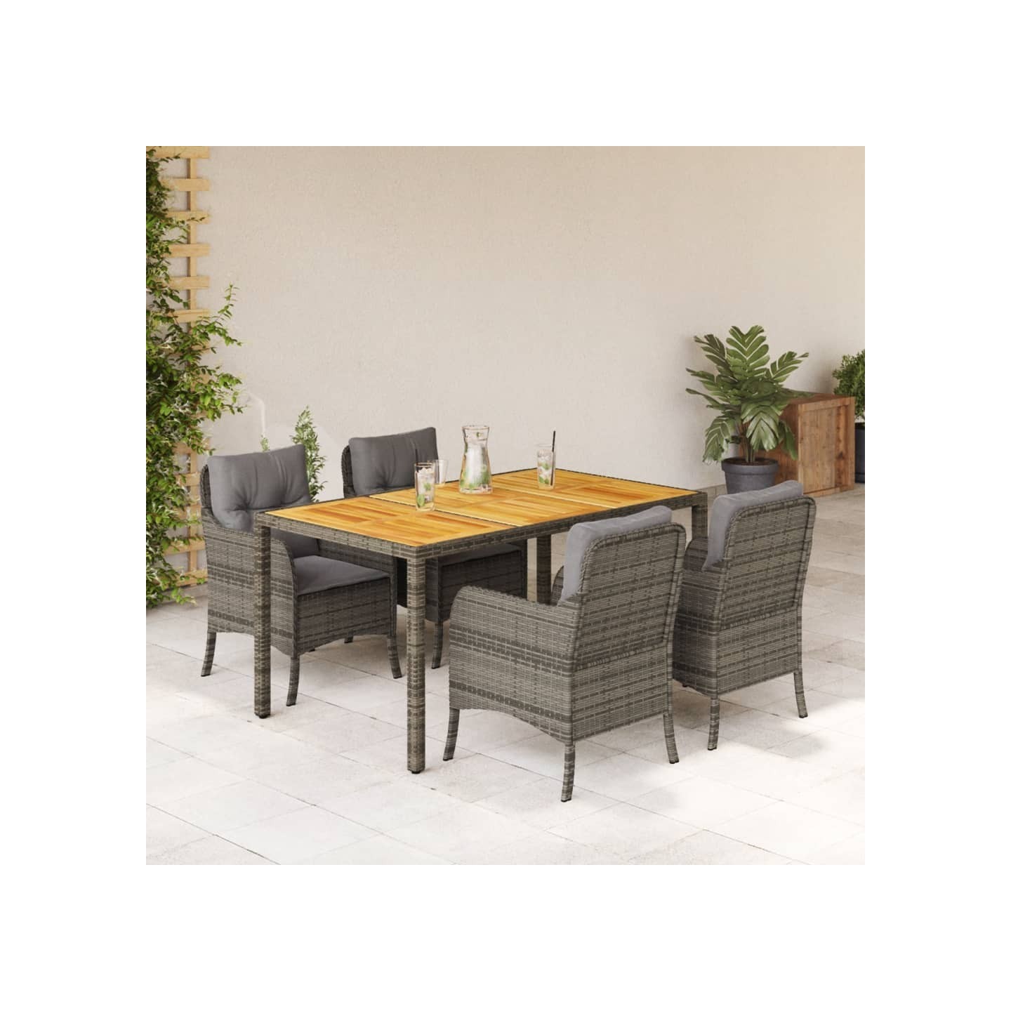 Ensemble à manger de jardin 5 pcs coussins gris résine tressée