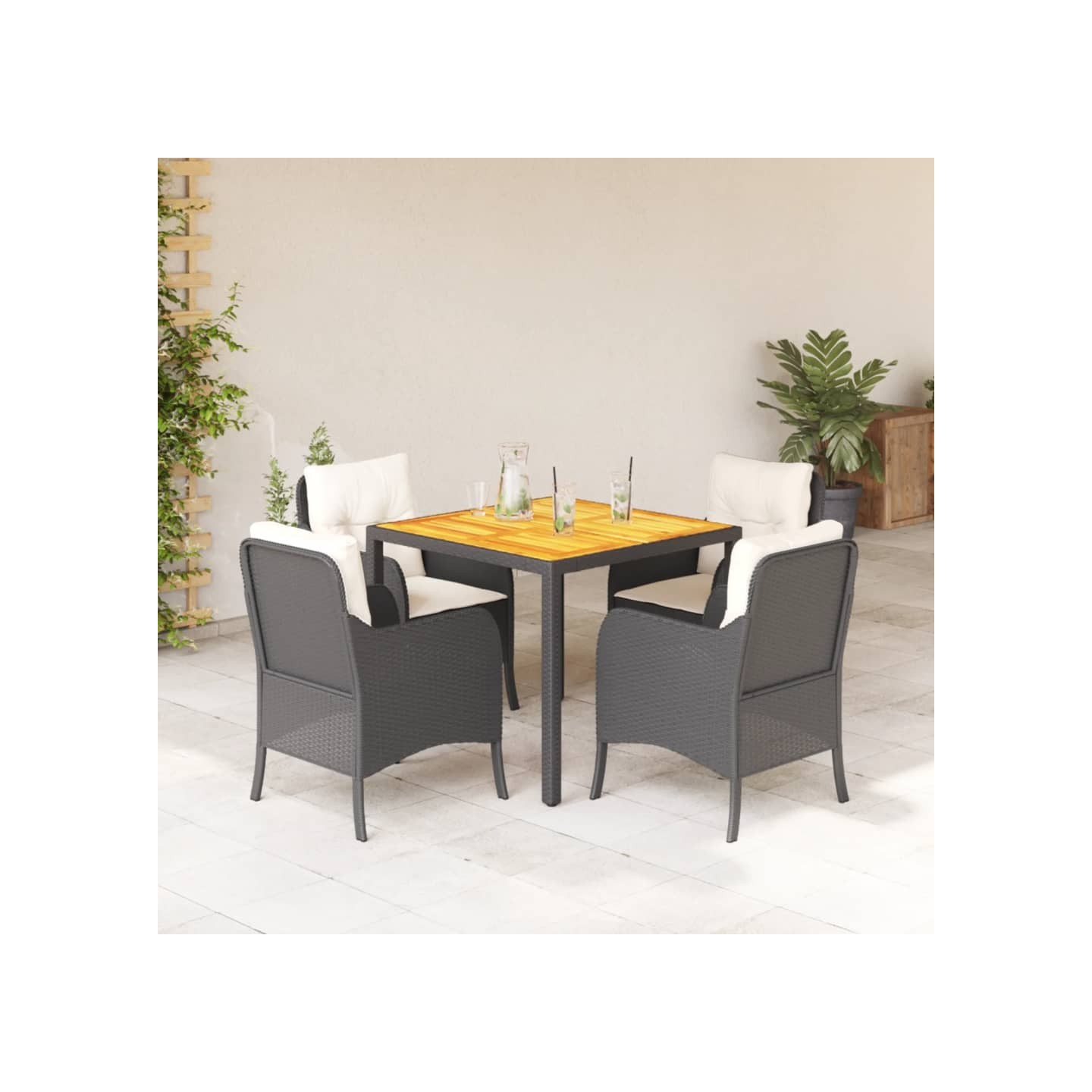 Ensemble à manger de jardin coussins 5pcs Noir Résine tressée
