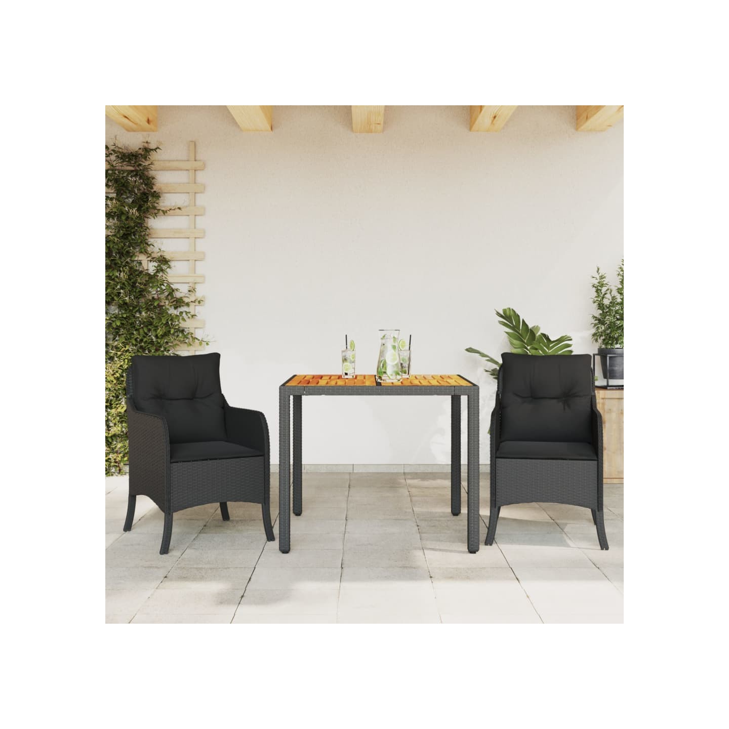 Ensemble à manger de jardin avec coussins 3 pcs Noir