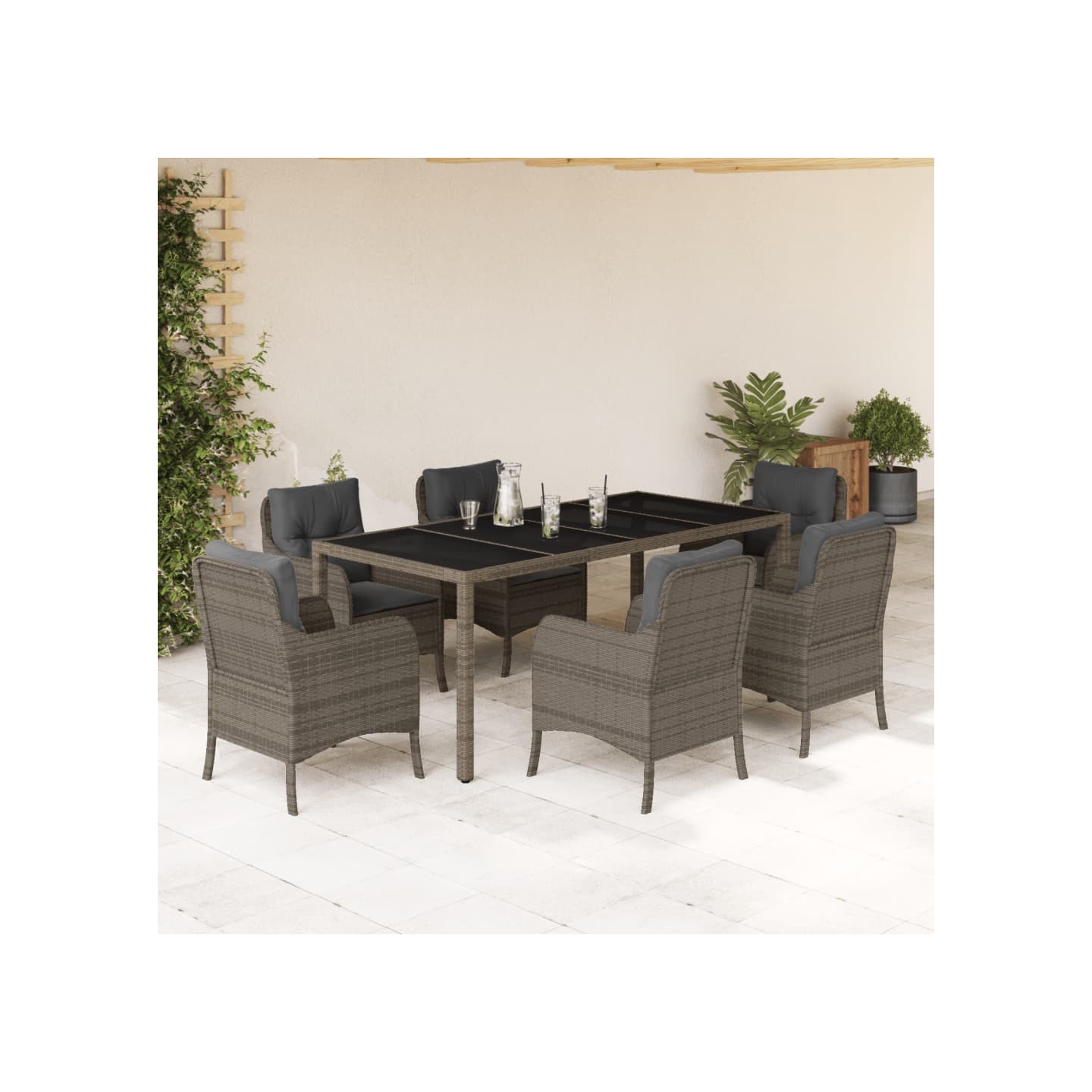 Ensemble à manger de jardin et coussins 7 pcs gris rotin