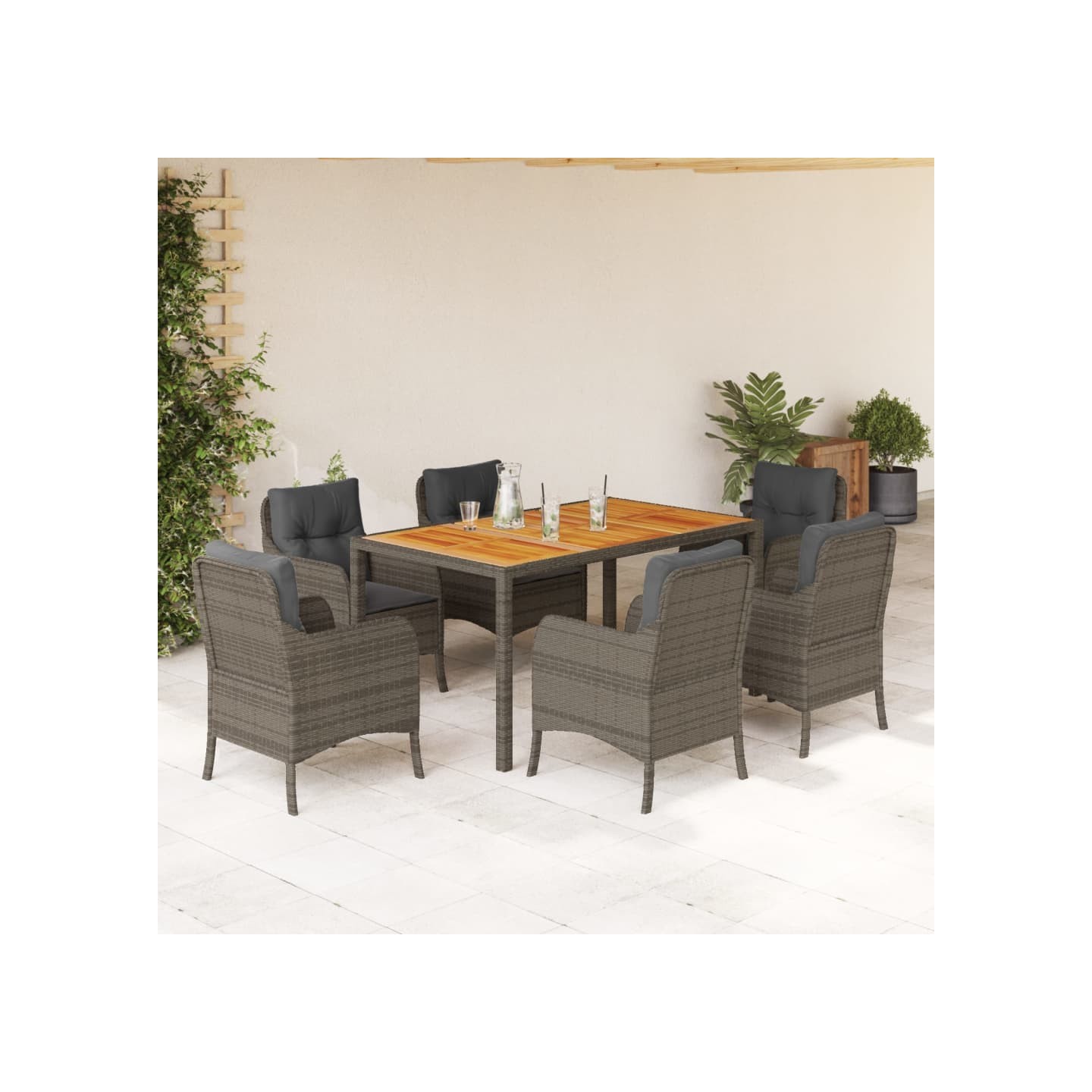 Ensemble à manger de jardin et coussins 7 pcs gris rotin