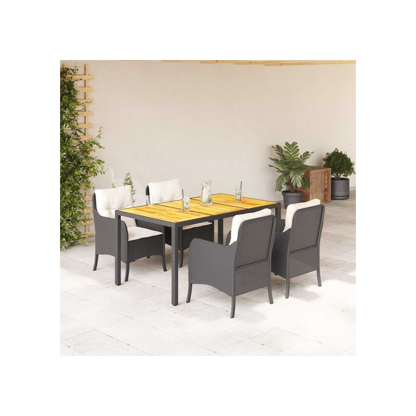 Ensemble à manger de jardin coussins 5pcs Noir Résine tressée